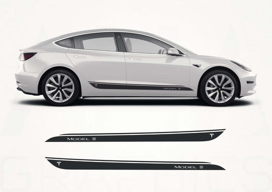 Tesla Model 3 Side Stripes Decals applied to 2017-2021 Model 3 rocker panels