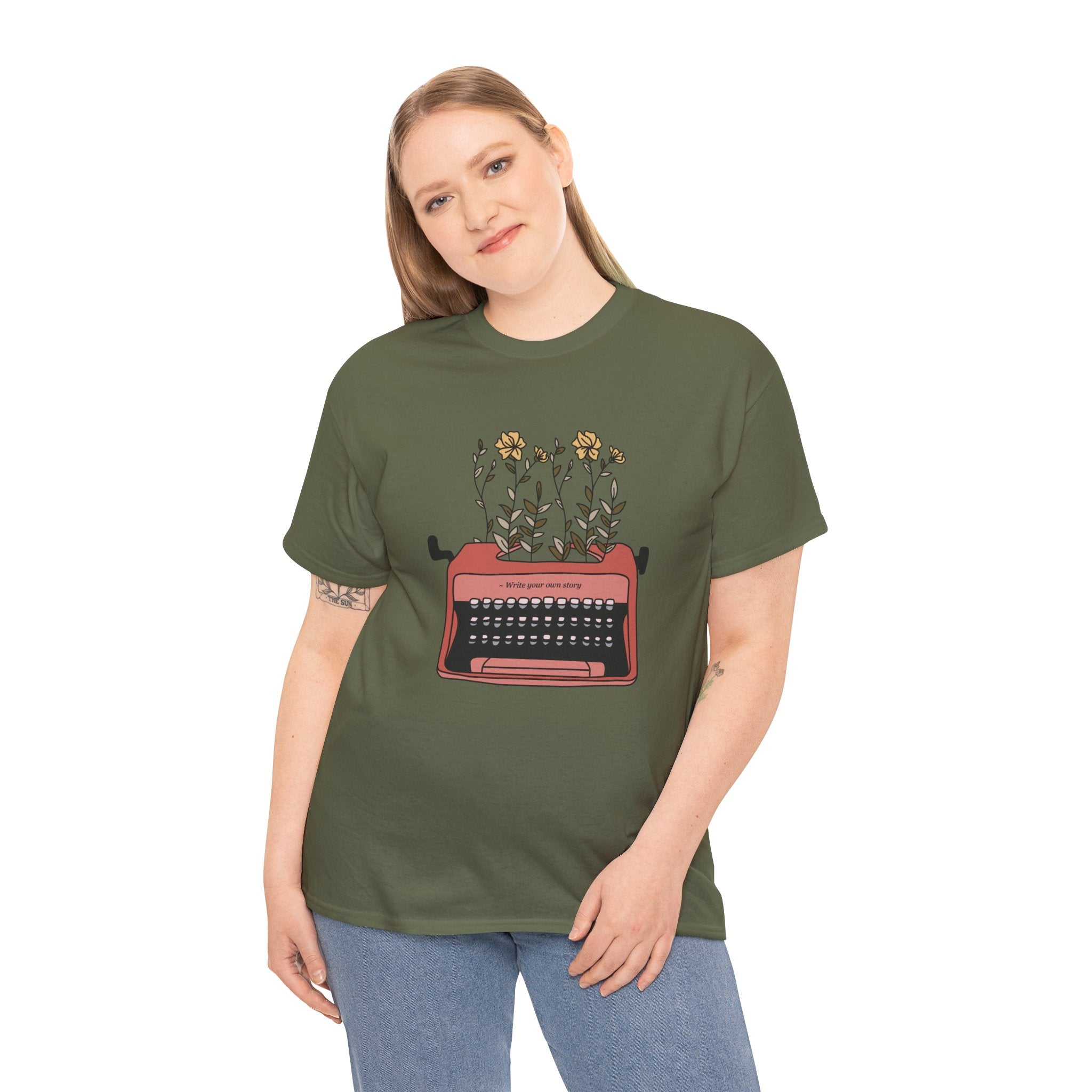 Cute Typewriter Flowers Retro Unisex Graphic Novelty Shirt Tee