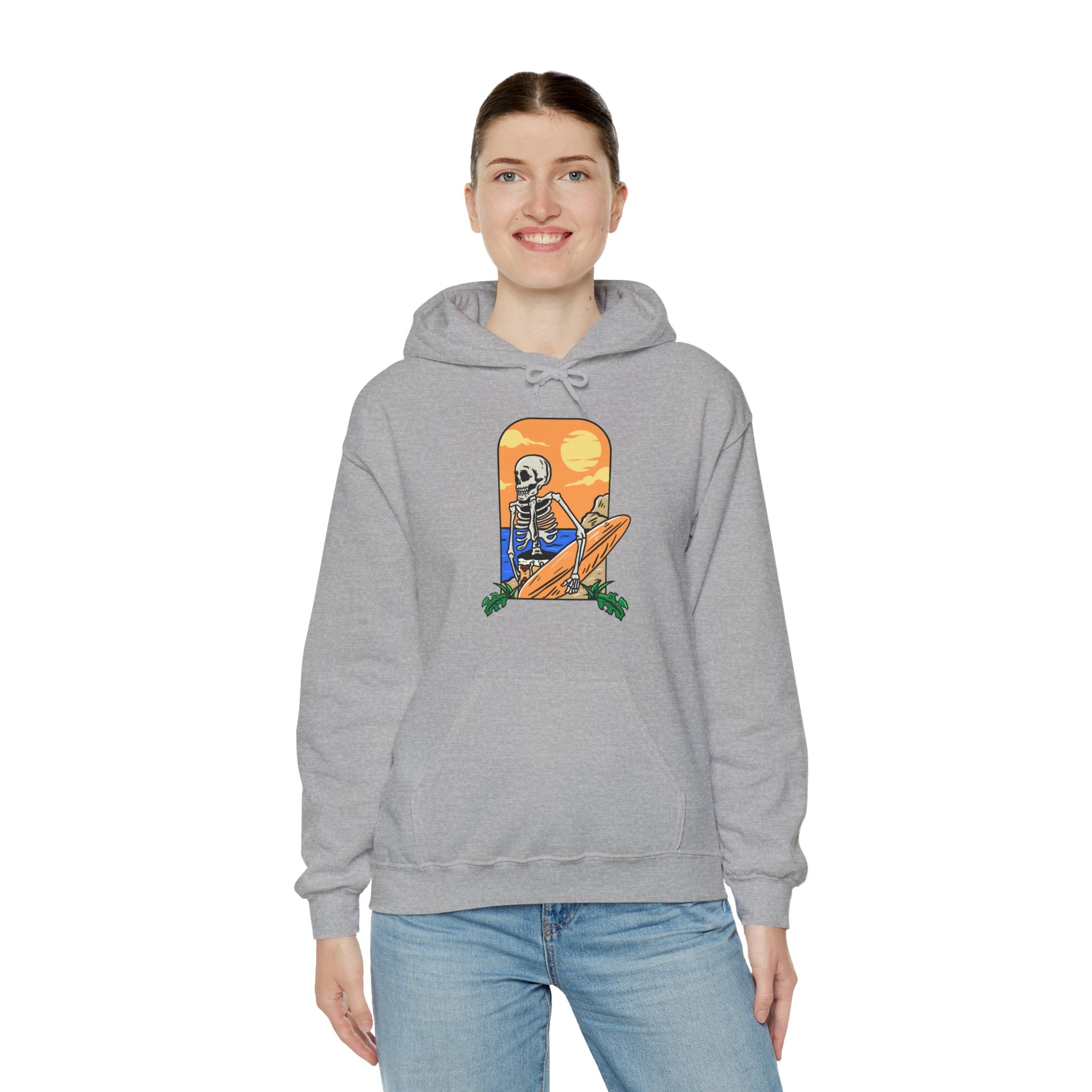 Surfing Skeleton Beach Unisex Graphic Novelty Hoodie