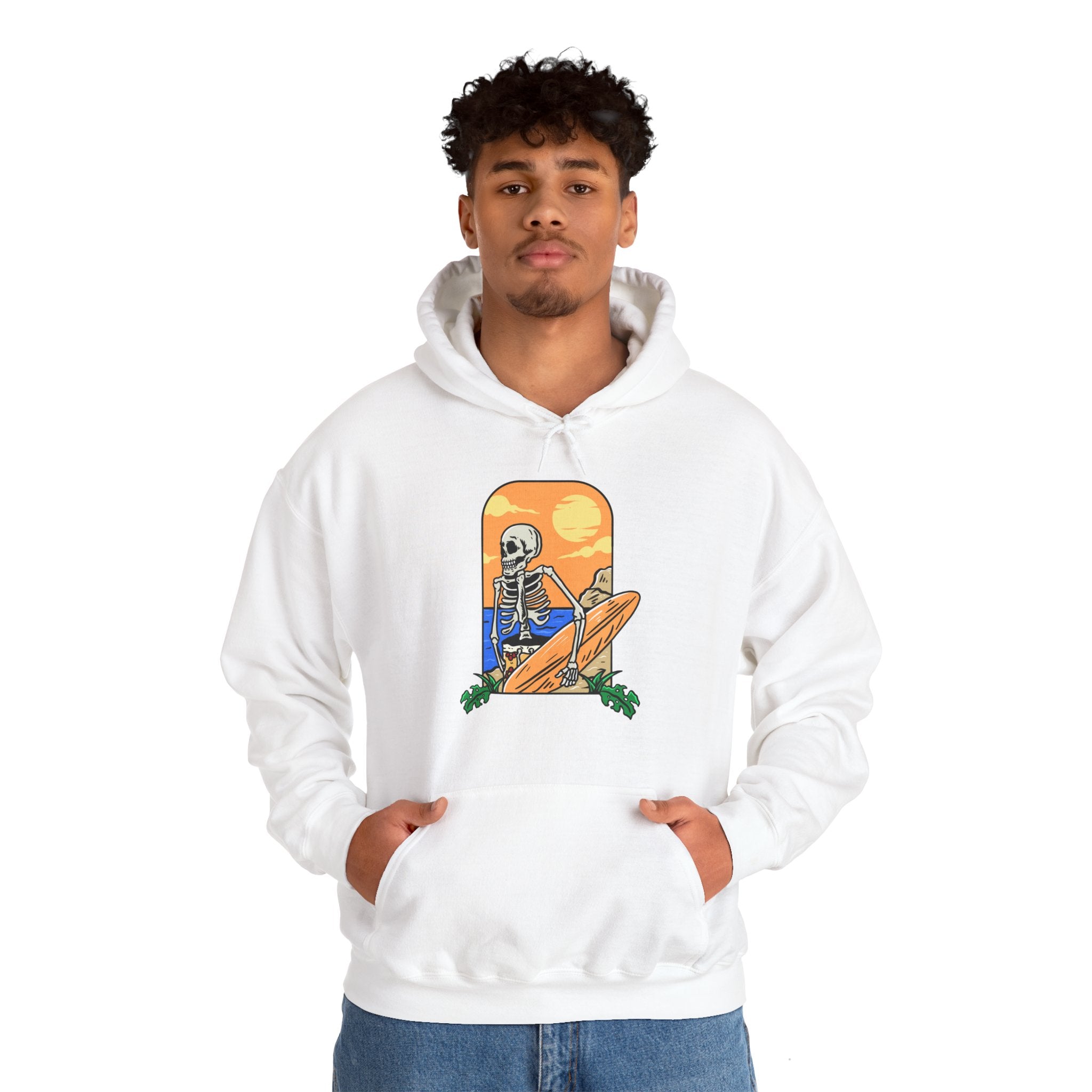 Surfing Skeleton Beach Unisex Graphic Novelty Hoodie