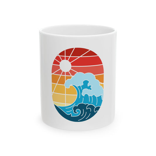 Cute Wave Ocean Sunset Vintage Retro Ceramic Coffee Mug