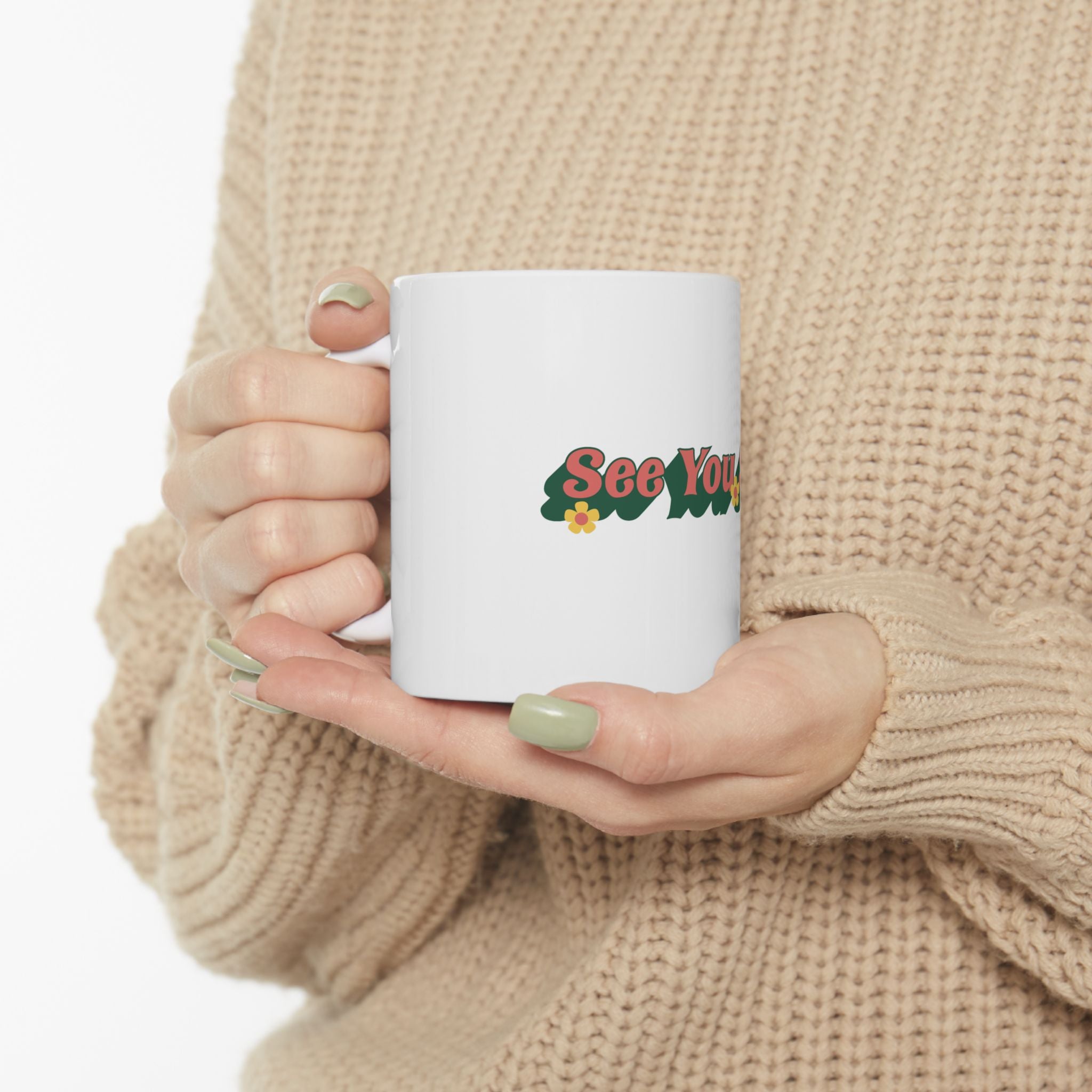 Cute Vintage Retro See You Soon Flowers Ceramic Coffee Mug