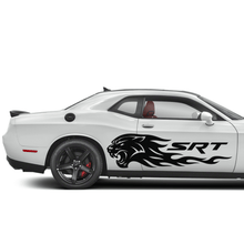 Cargar imagen en el visor de la galería, Calcomanía lateral Hellcat Flame Tiger para Dodge Challenger, Charger y Durango. Gráfico de rayas de vinilo SRT de 30 a 114 cm, resistente a la intemperie.