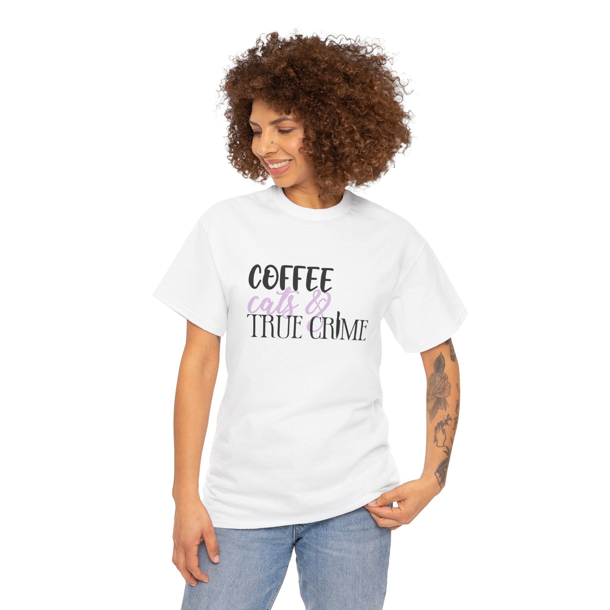 Coffee Cats And True Crime Funny Unisex Graphic Novelty Tee