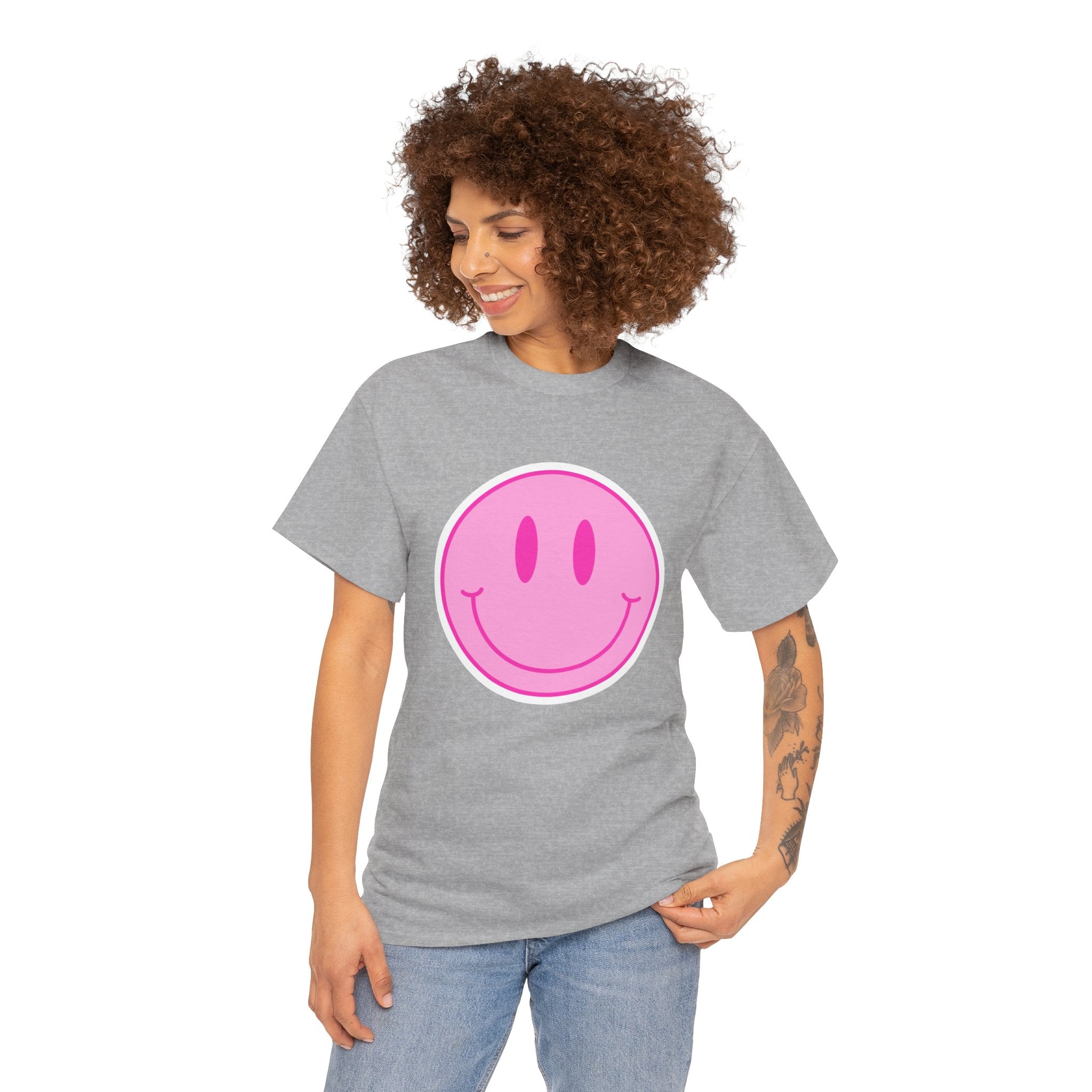 Cute Smile Face Retro Pink Unisex Graphic Novelty Shirt Tee