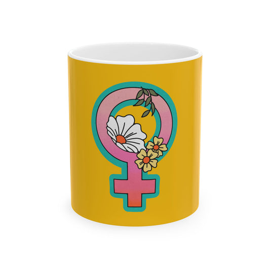 Cute Retro Feminist Feminism Women's Rights Symbol Ceramic Coffee Mug