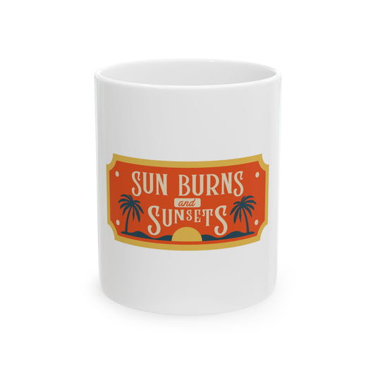 Sunburns & Sunsets Retro Beach Graphic Novelty Ceramic Coffee Mug