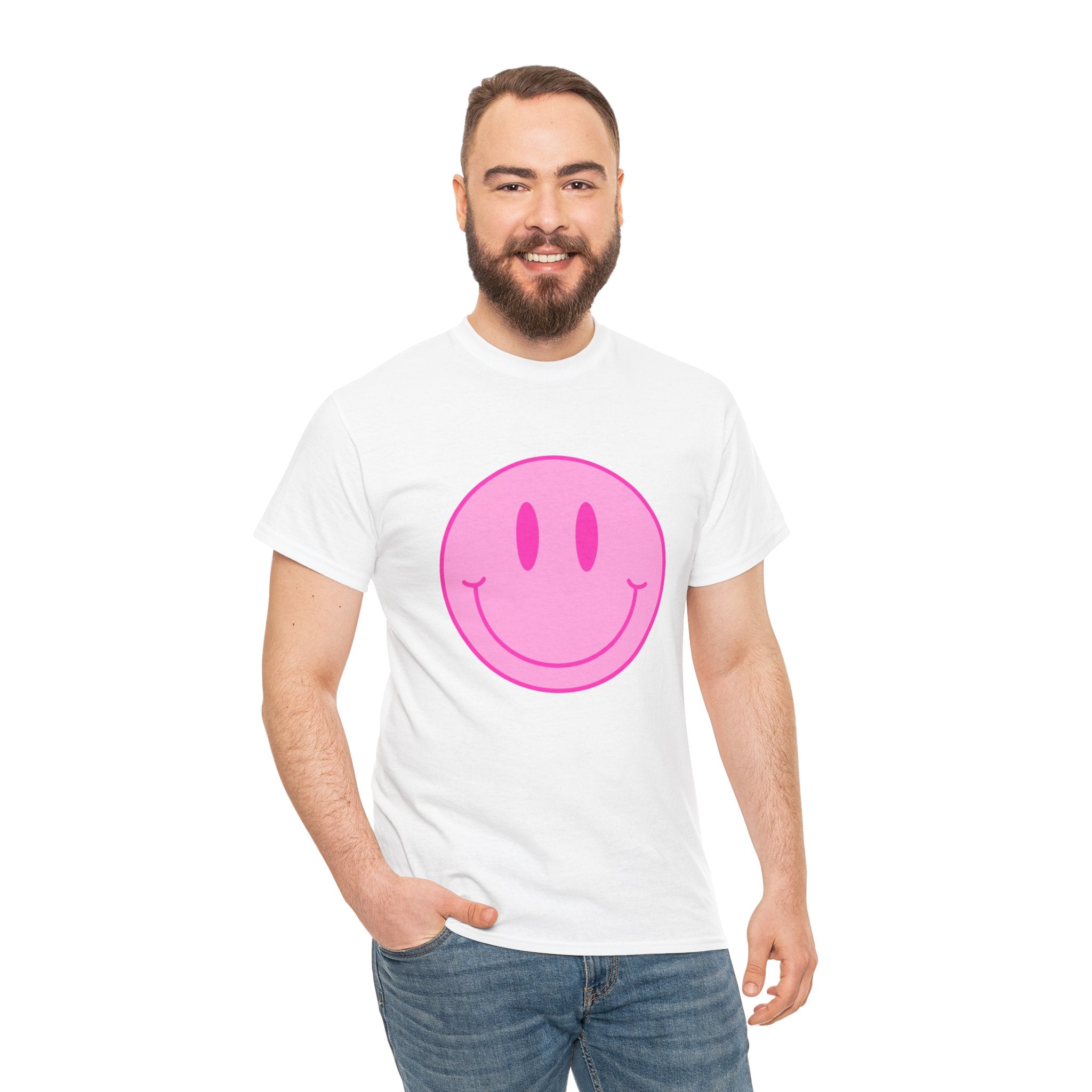 Cute Smile Face Retro Pink Unisex Graphic Novelty Shirt Tee