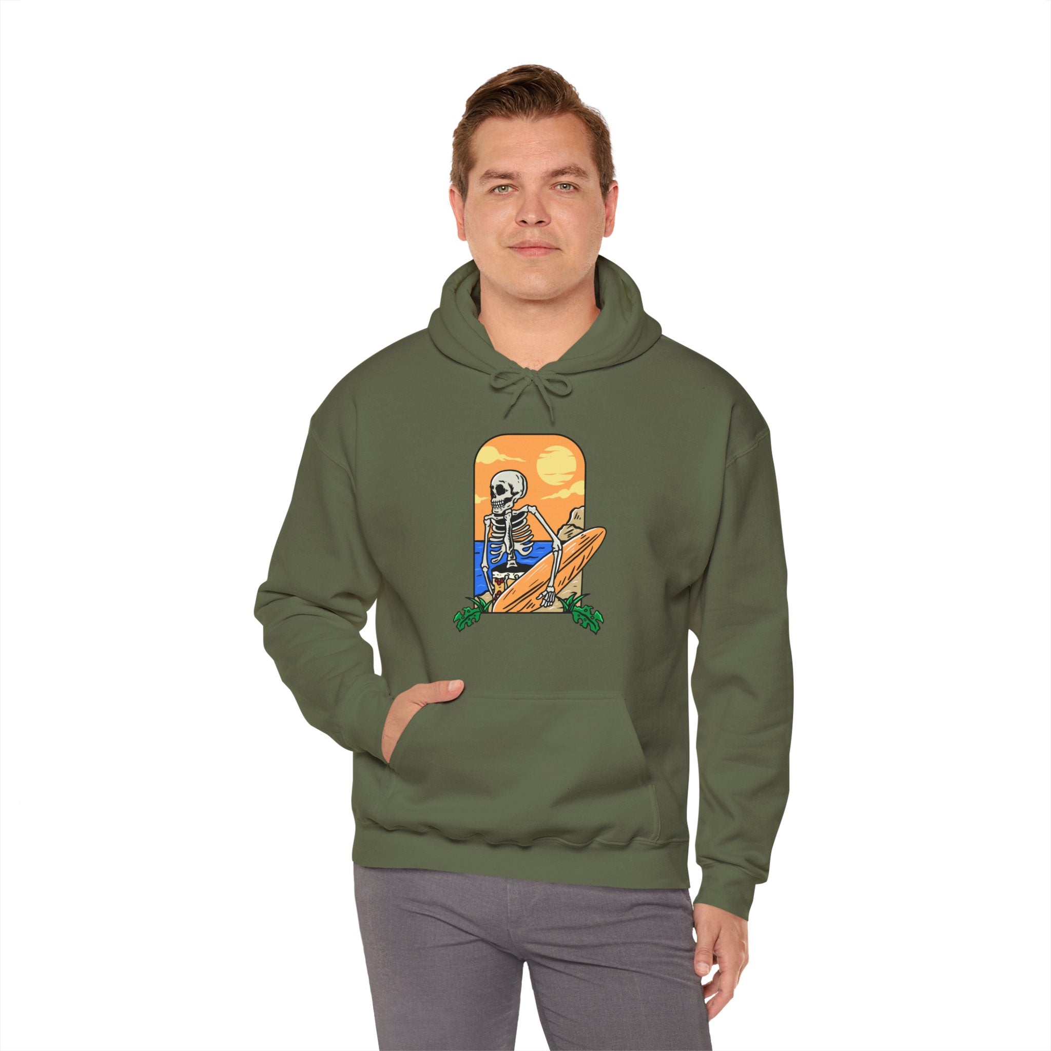 Surfing Skeleton Beach Unisex Graphic Novelty Hoodie