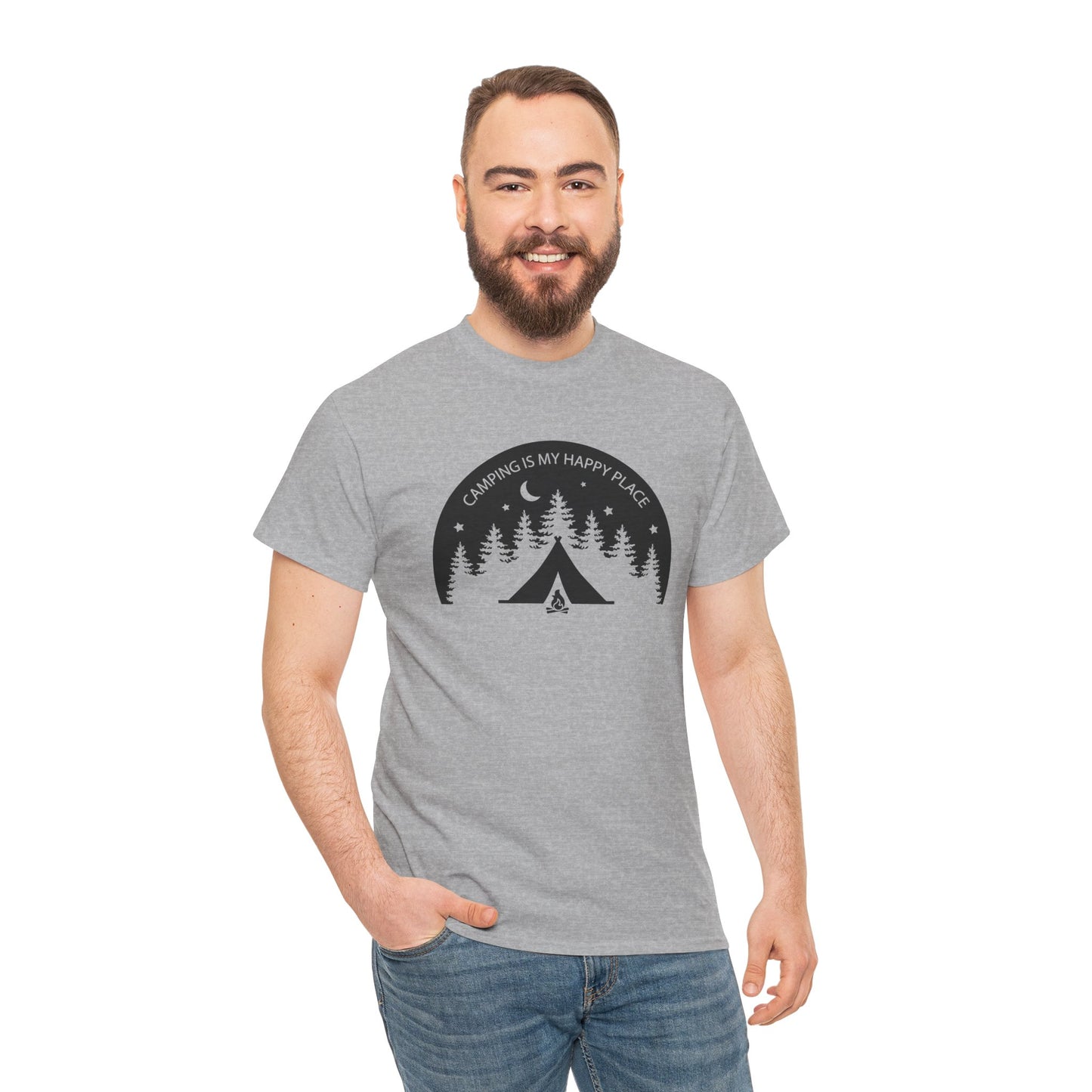 Camping T-Shirt Gifts Outdoors Hiking Camping Is my Happy Place Unisex Grey Tee