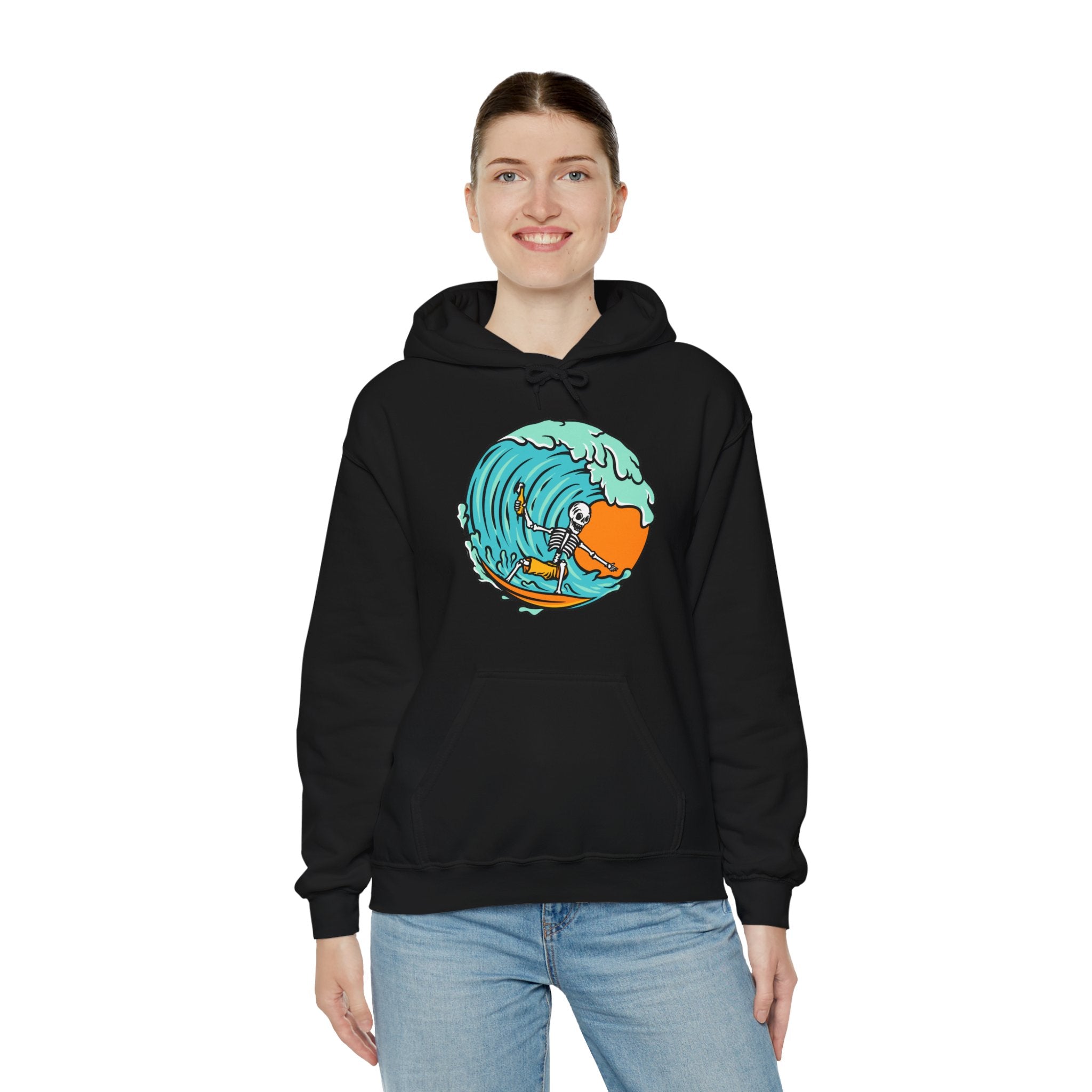 Surfing Skeleton Surfing Ocean Unisex Graphic Novelty Hoodie