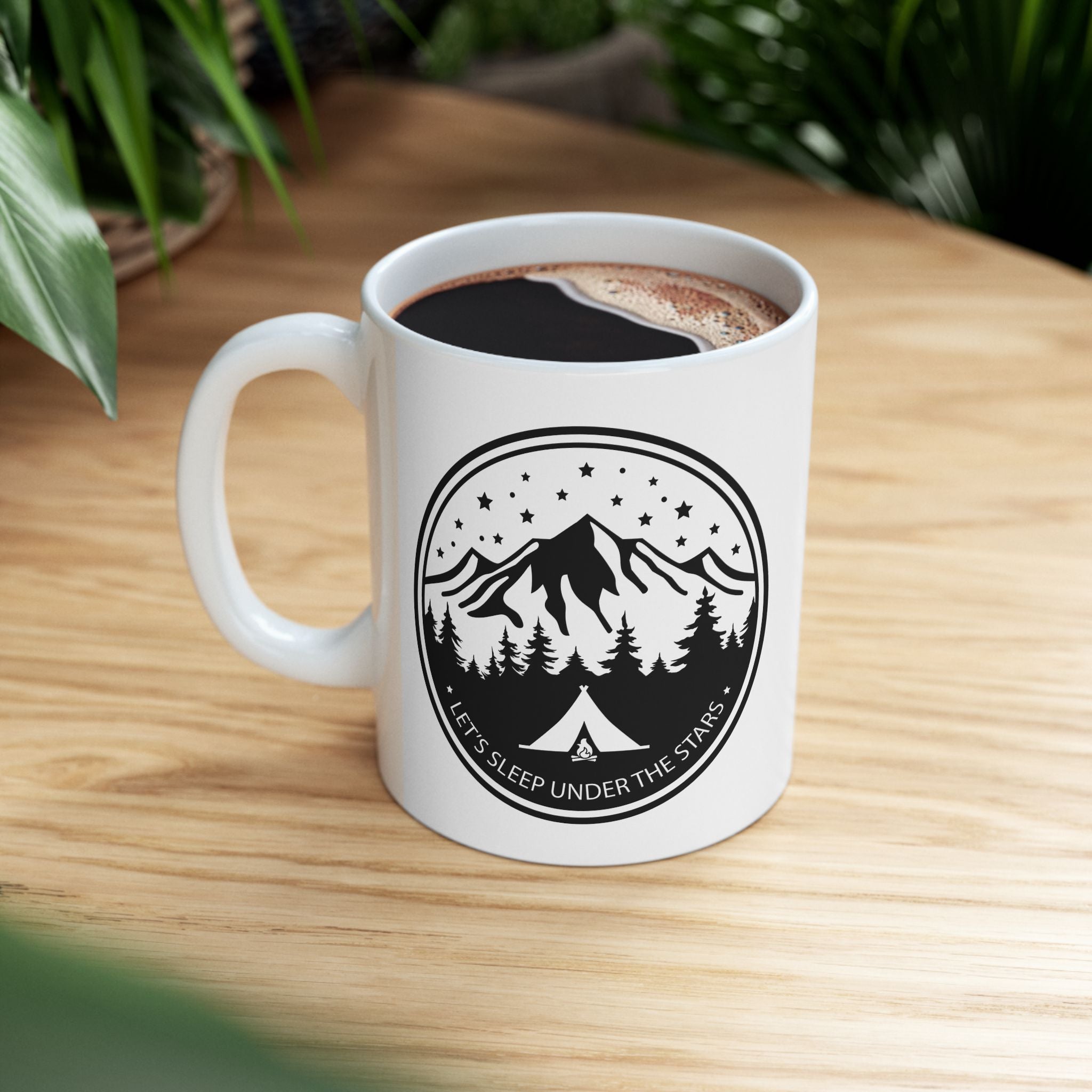 Camping Outdoors Tent Mountains Trail Novelty Coffee White Ceramic Gift Mug