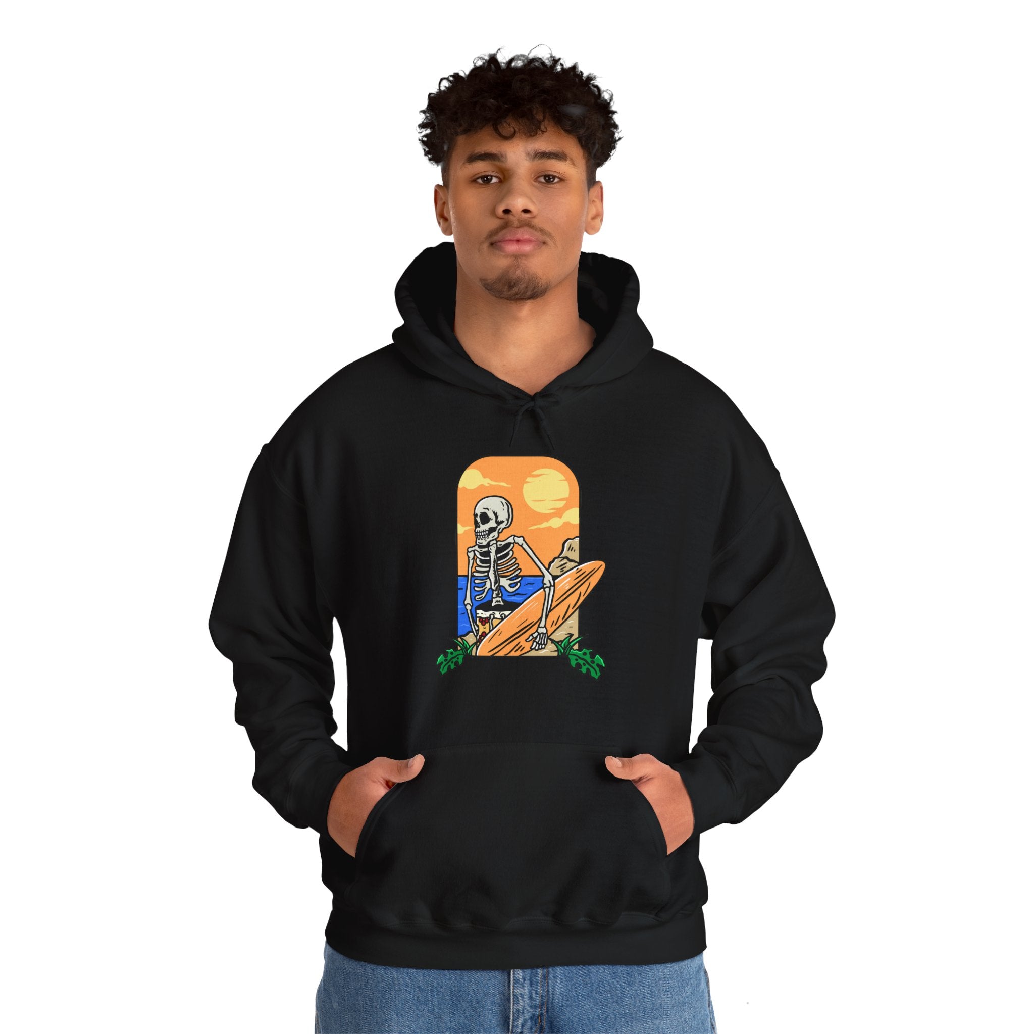 Surfing Skeleton Beach Unisex Graphic Novelty Hoodie