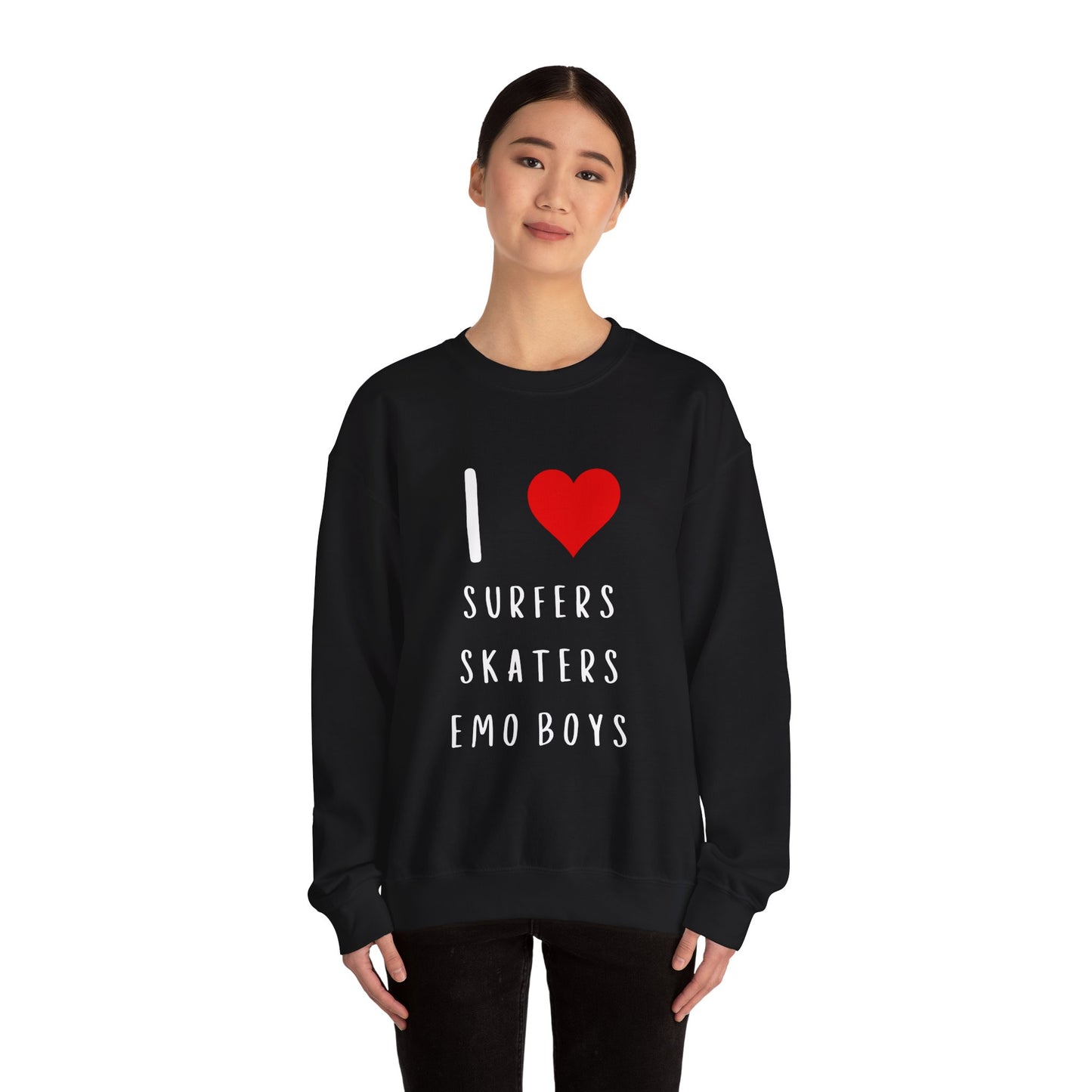 Funny Women's I Love Surfers Skaters Emo Boys Graphic Novelty Sweatshirt