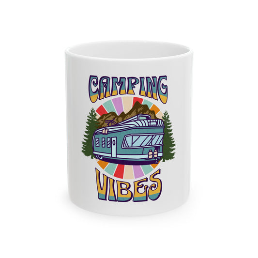 Camping Vibes Outdoor Retro Graphic Novelty Ceramic Coffee Mug