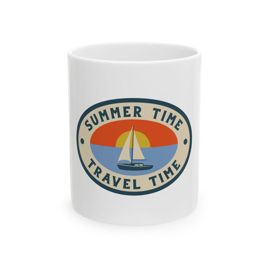 Summer Time Travel Time Ocean Retro Graphic Novelty Ceramic Coffee Mug