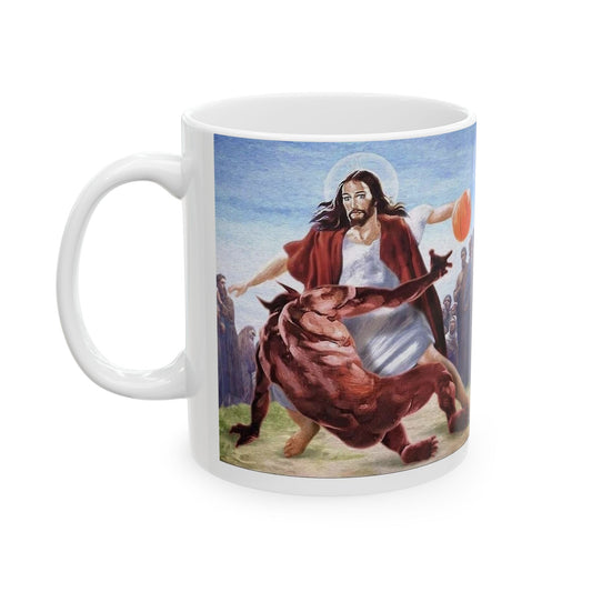 Jesus Basketball Meme Funny Ceramic Coffee Mug