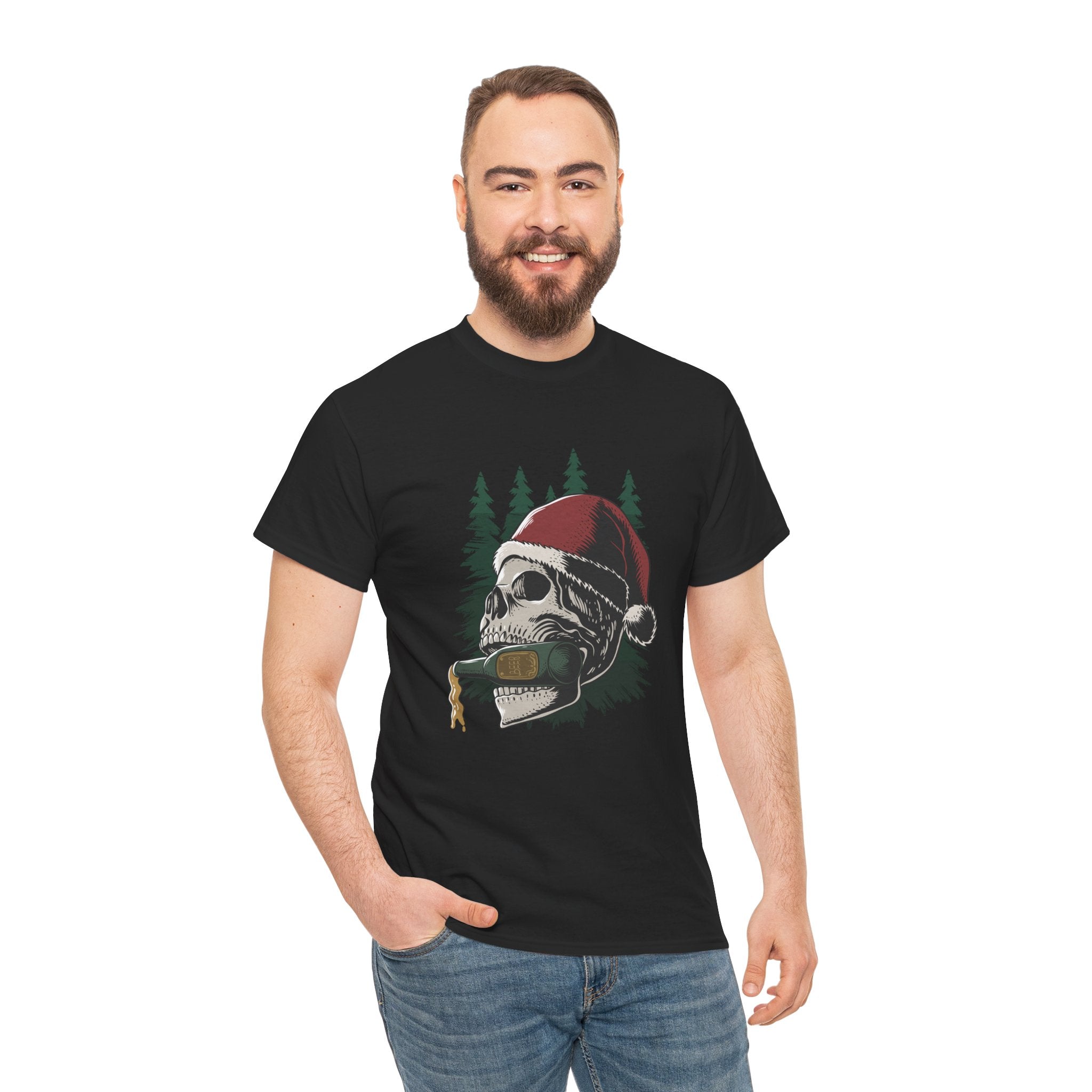 Skull Drinking Beer Christmas Holiday Unisex T-Shirt