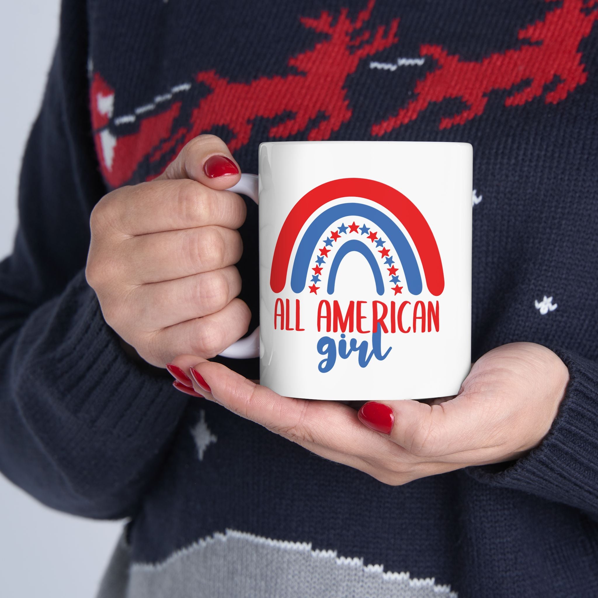 All American Girl Patriotic Rainbow USA Ceramic Coffee Mug