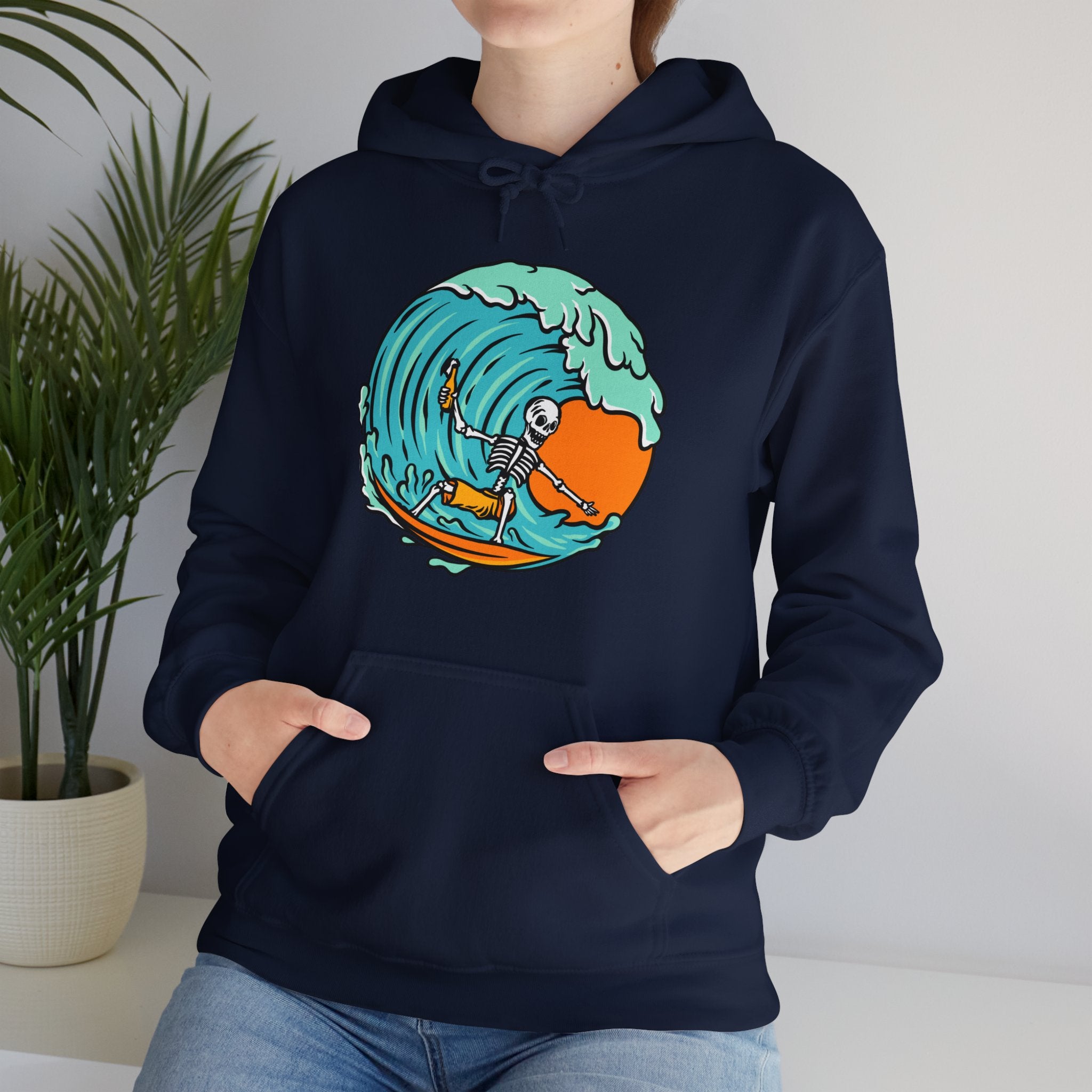 Surfing Skeleton Surfing Ocean Unisex Graphic Novelty Hoodie