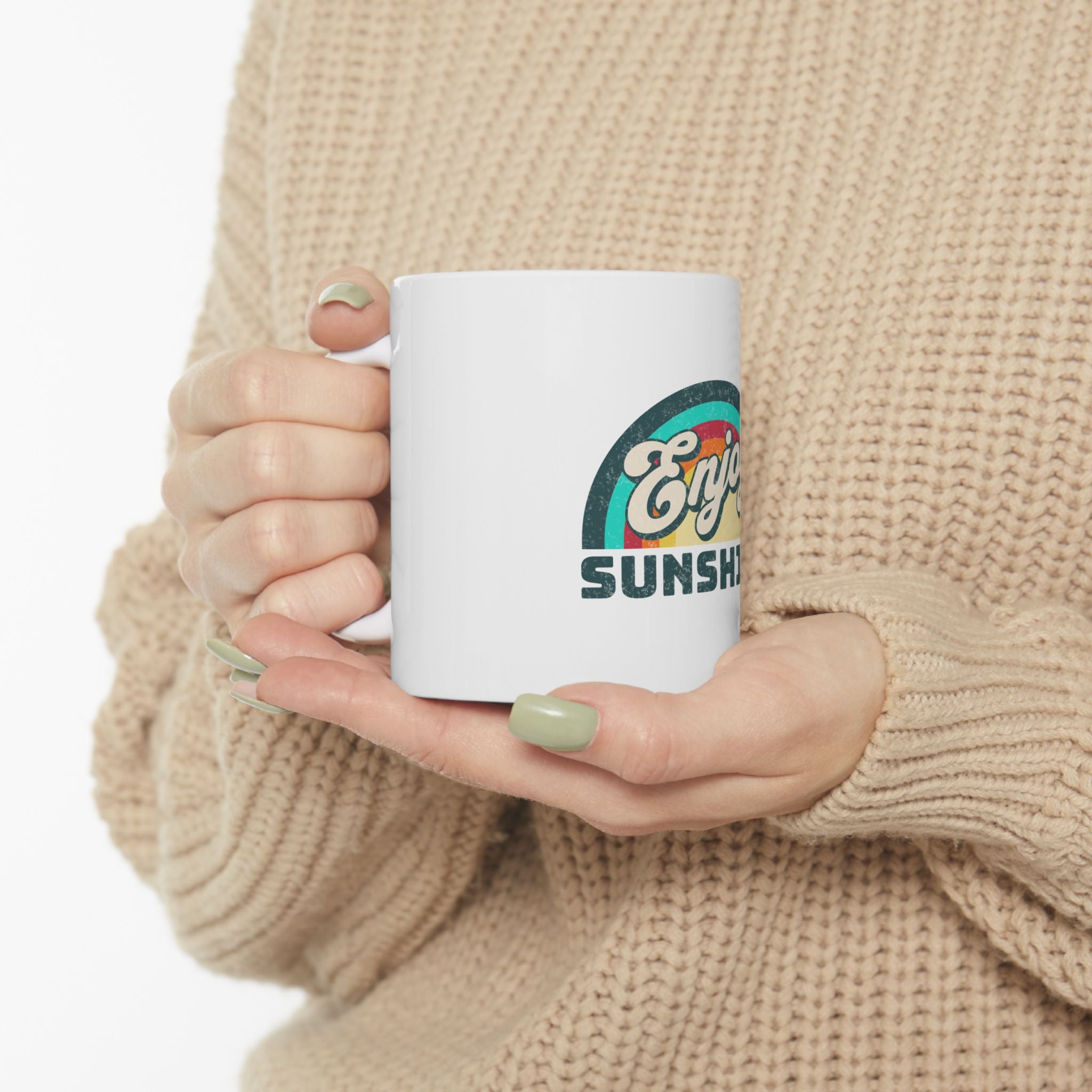 Enjoy Sunshine Cute Boho Retro Graphic Novelty Ceramic Coffee Mug