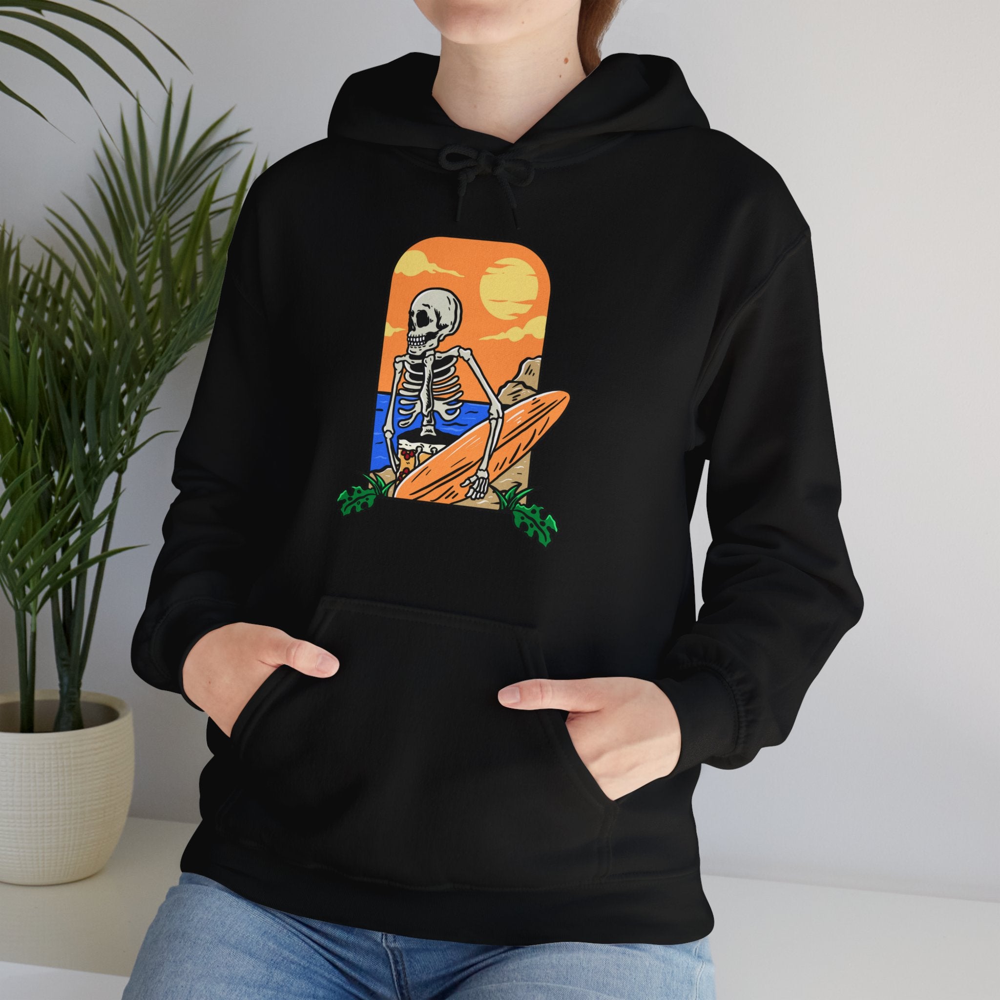 Surfing Skeleton Beach Unisex Graphic Novelty Hoodie