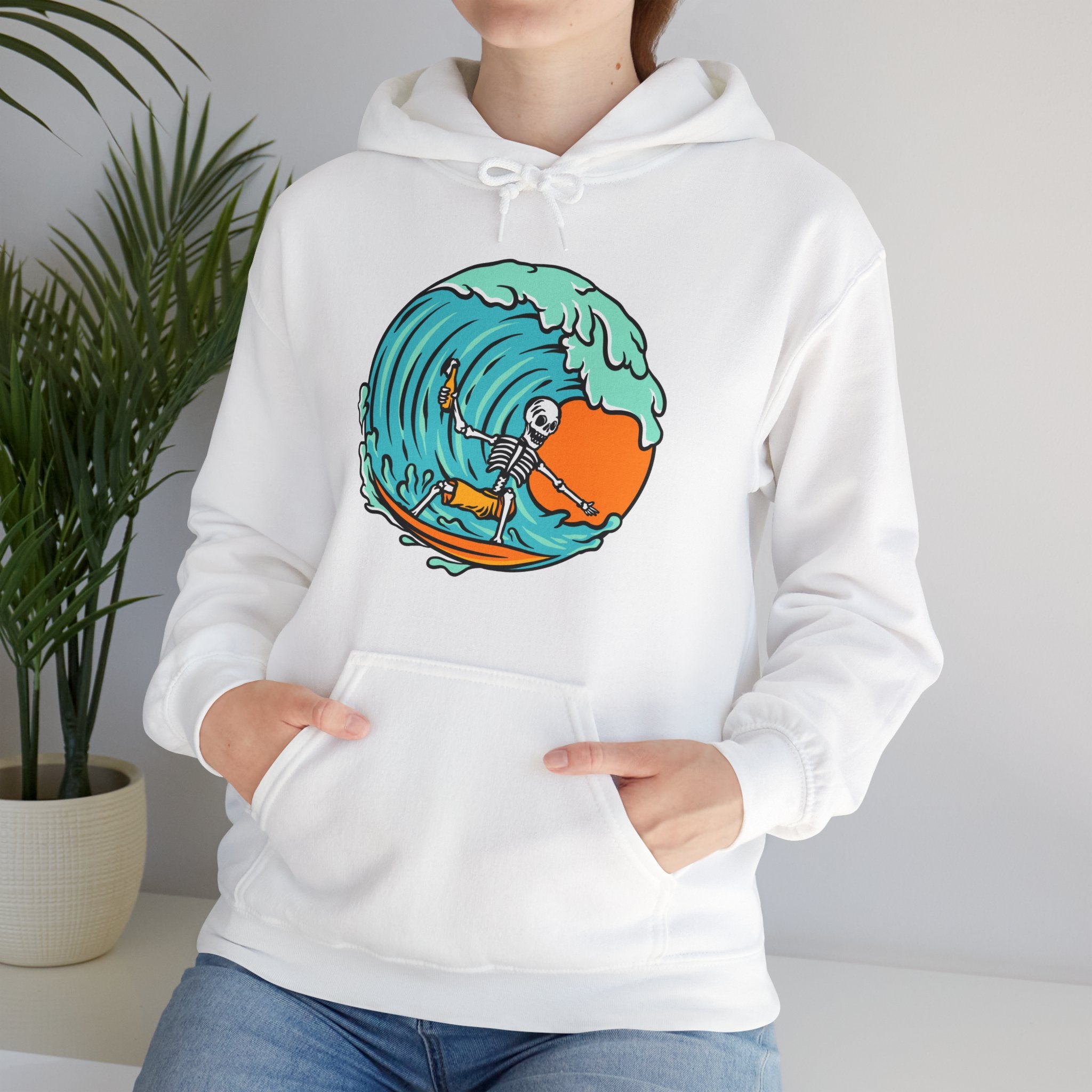 Surfing Skeleton Surfing Ocean Unisex Graphic Novelty Hoodie