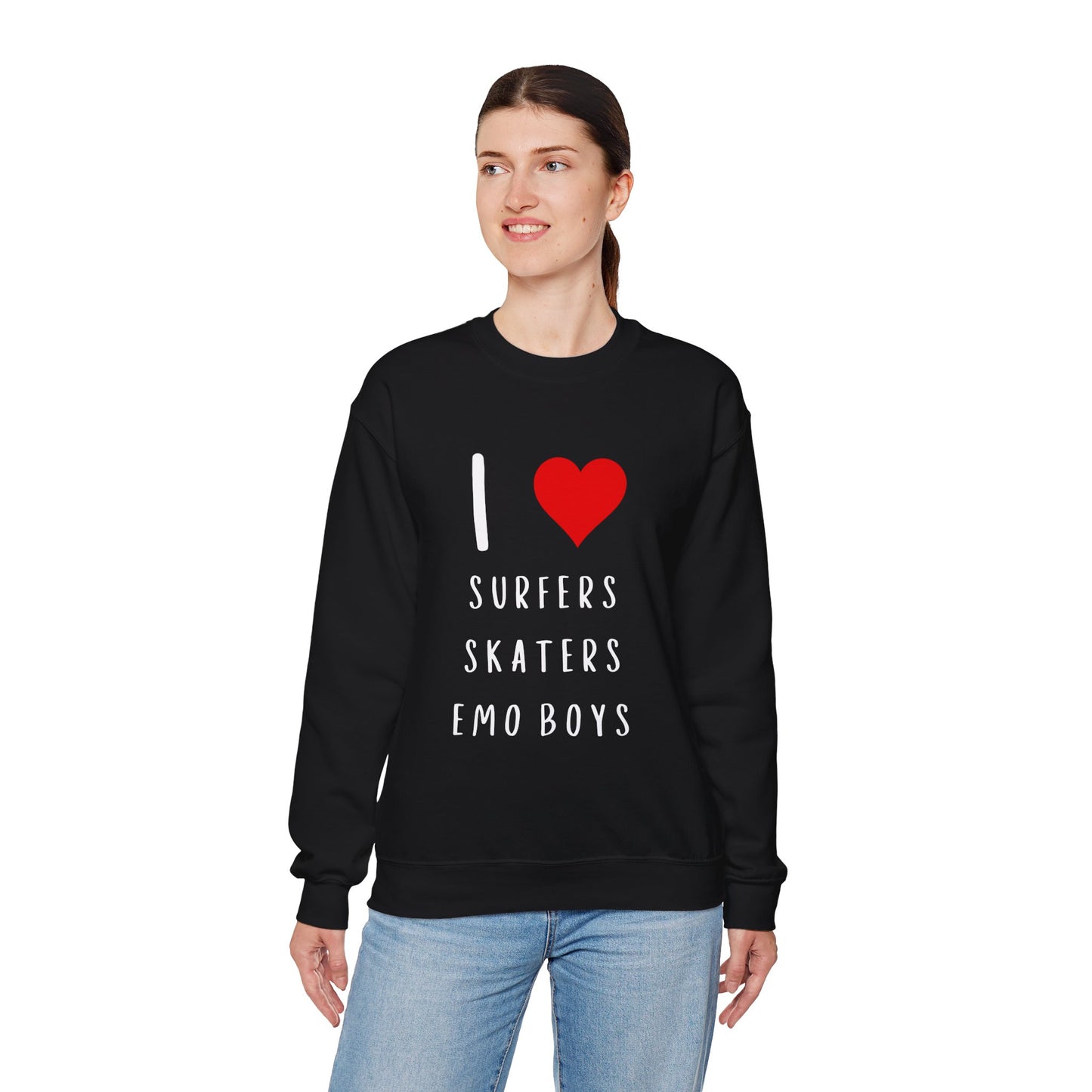 Funny Women's I Love Surfers Skaters Emo Boys Graphic Novelty Sweatshirt