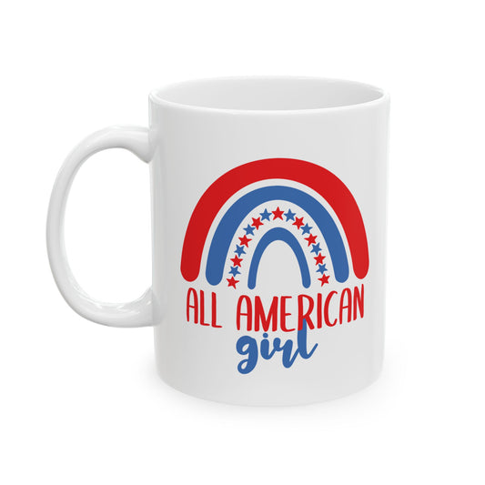 All American Girl Patriotic Rainbow USA Ceramic Coffee Mug