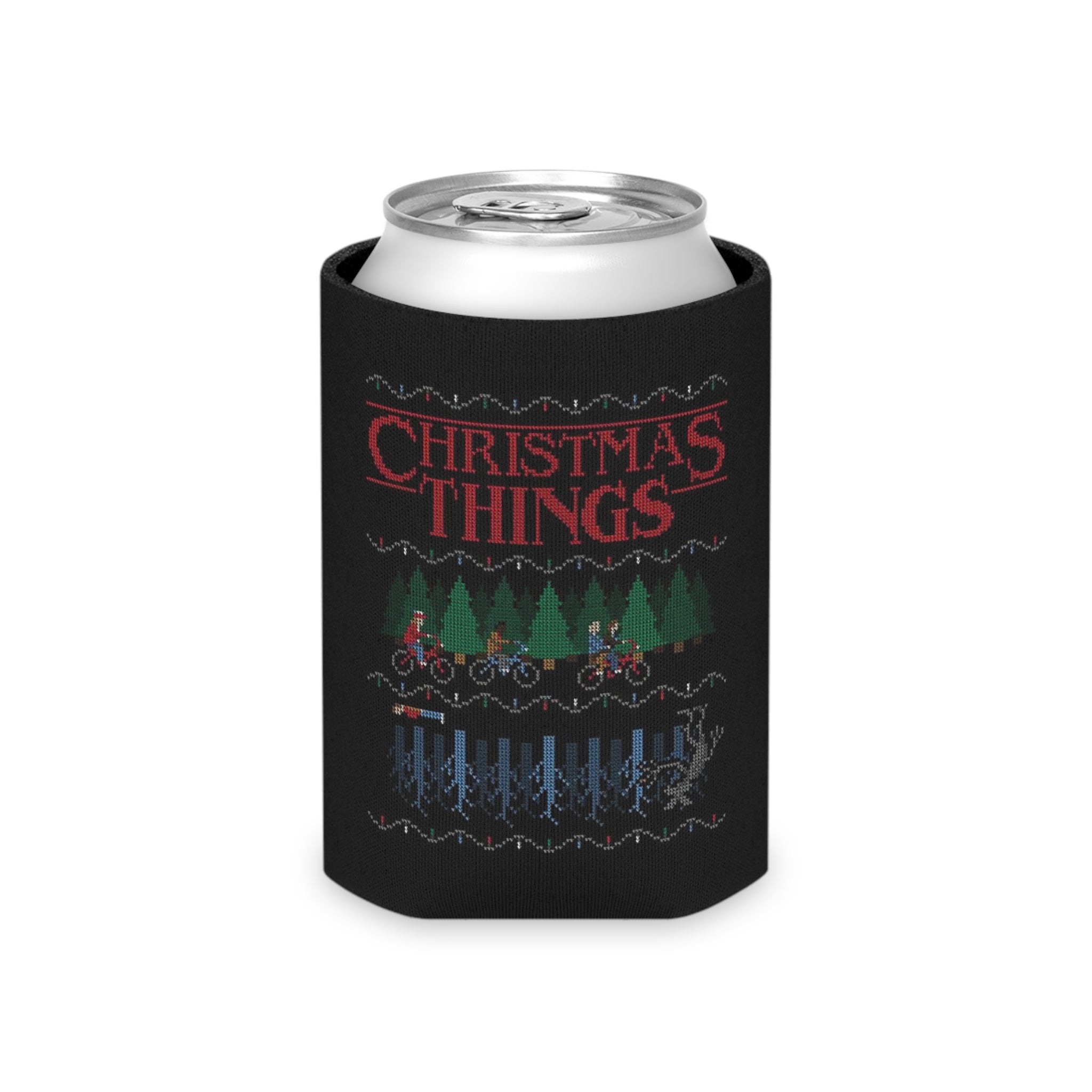 Christmas Things Stranger Things TV Show Beer Soda Holiday Can Cooler