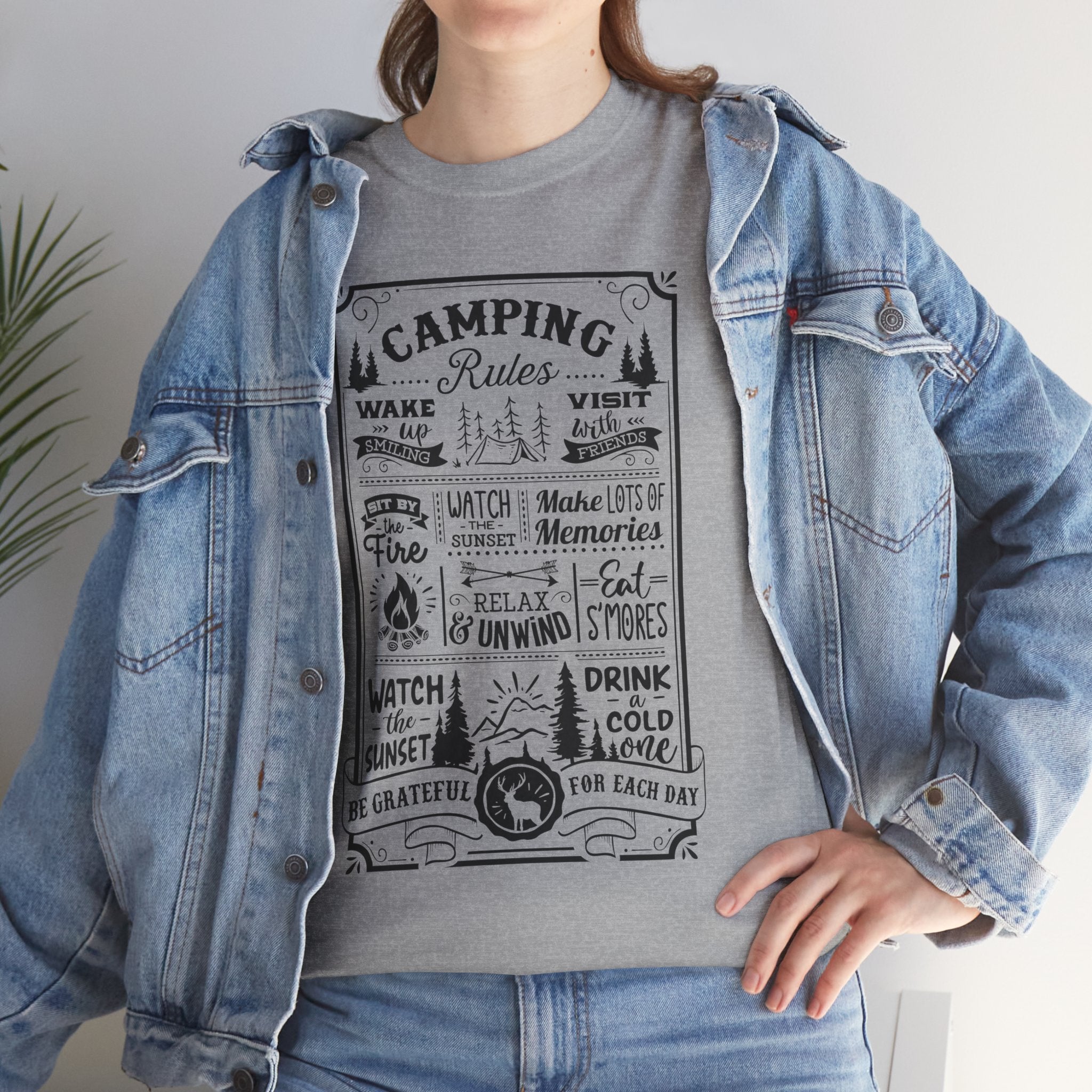 Camping Rules Shirt Men's Women's Outdoor Distressed Graphic Tee T-Shirt