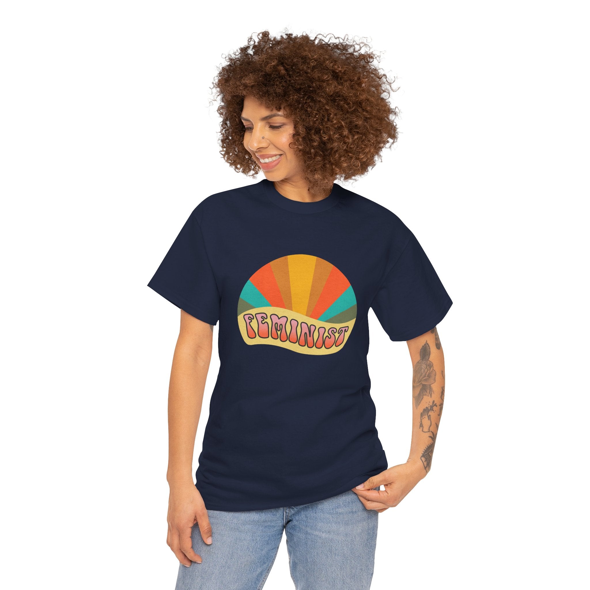 Cute Retro Feminist Sunrise Unisex Graphic Novelty Shirt Tee