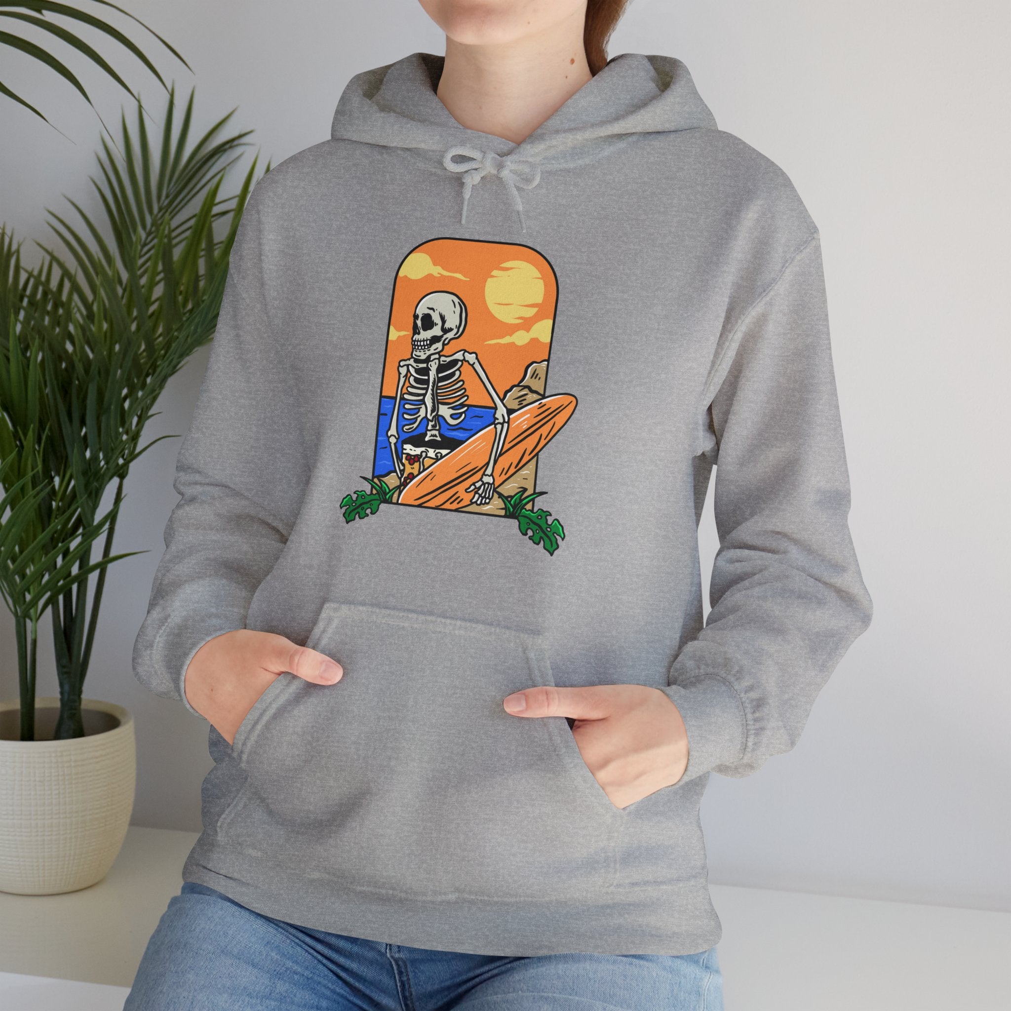 Surfing Skeleton Beach Unisex Graphic Novelty Hoodie