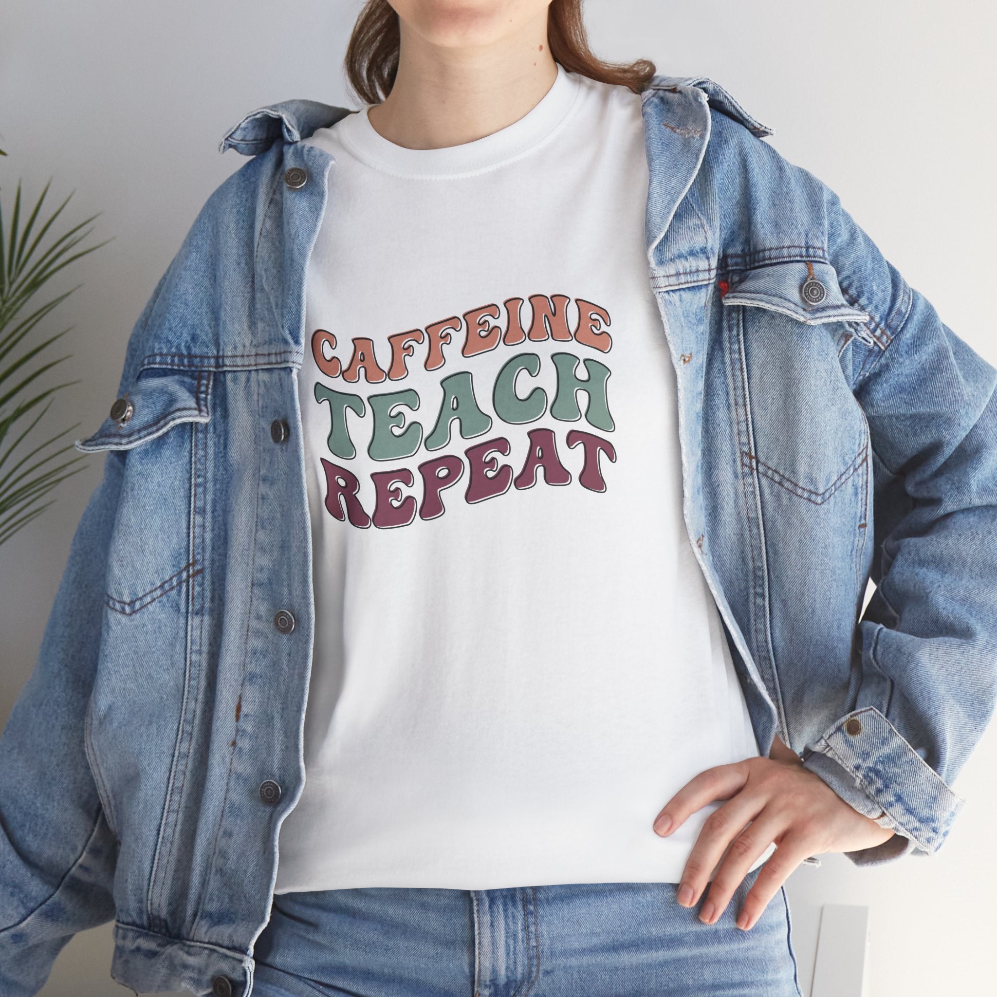 Caffeine Teach Repeat Teacher Unisex Funny Coffee Graphic Novelty Tee