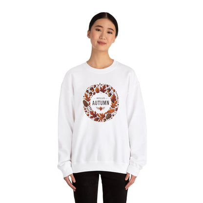 Hello Autumn Fall Wreath Leaf Design Sweatshirt