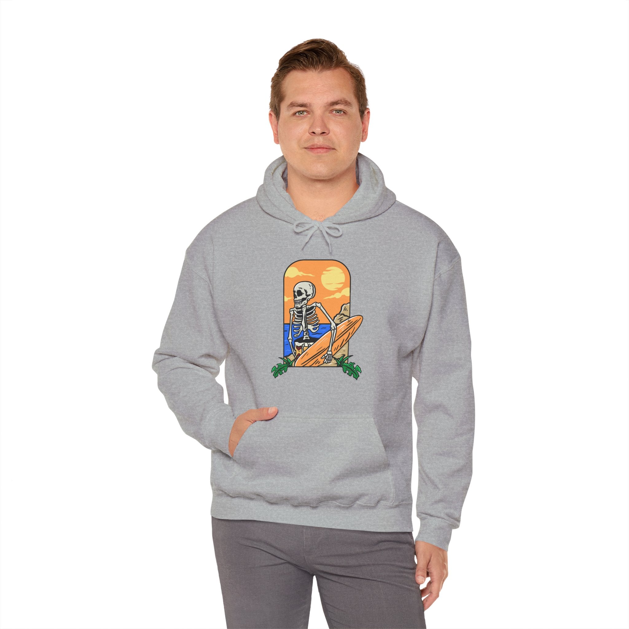 Surfing Skeleton Beach Unisex Graphic Novelty Hoodie