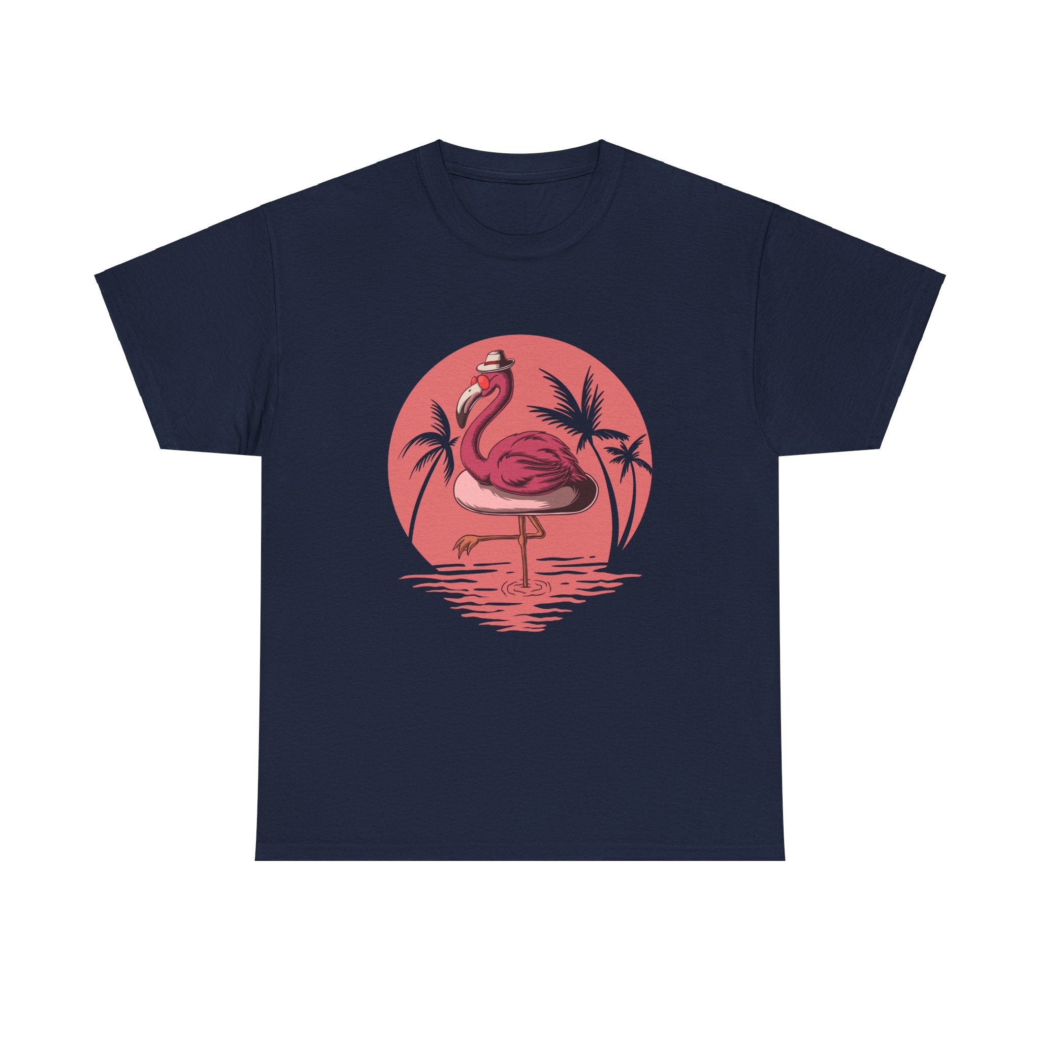 Flamingo With Glasses Summer Retro Unisex Graphic Novelty T-Shirt