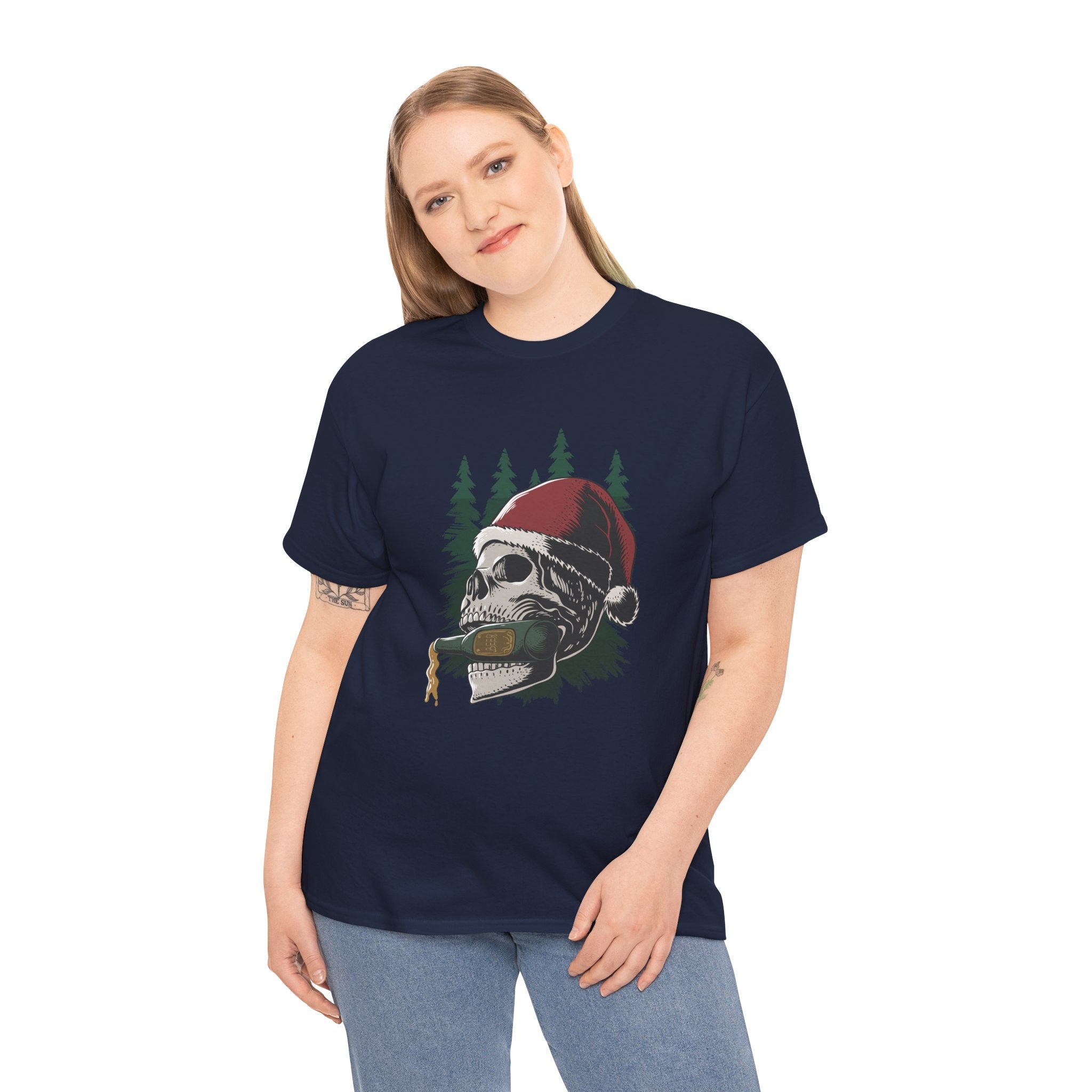 Skull Drinking Beer Christmas Holiday Unisex T-Shirt