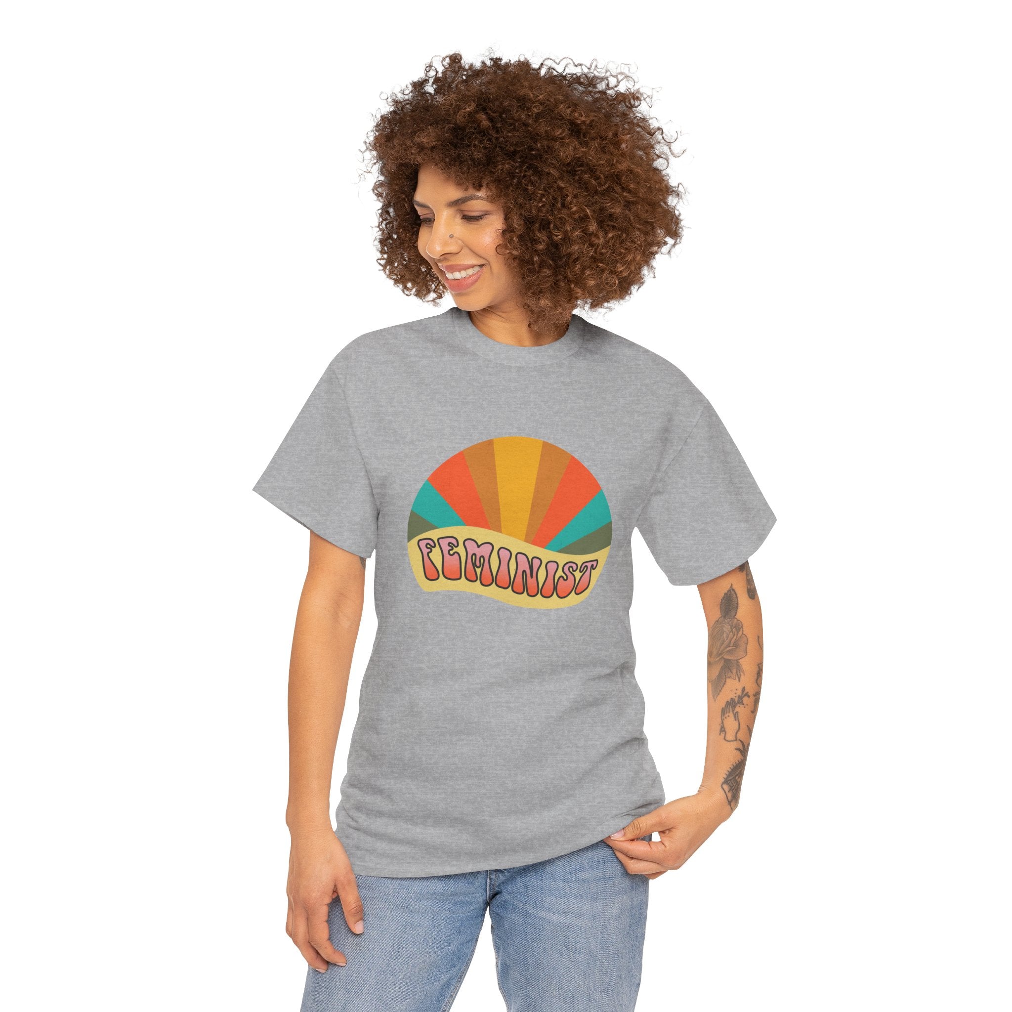 Cute Retro Feminist Sunrise Unisex Graphic Novelty Shirt Tee