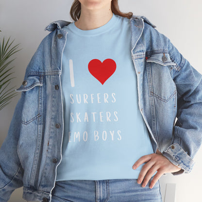 Funny Women’s "I Love Surfers, Skaters, Emo Boys" Graphic T-Shirt