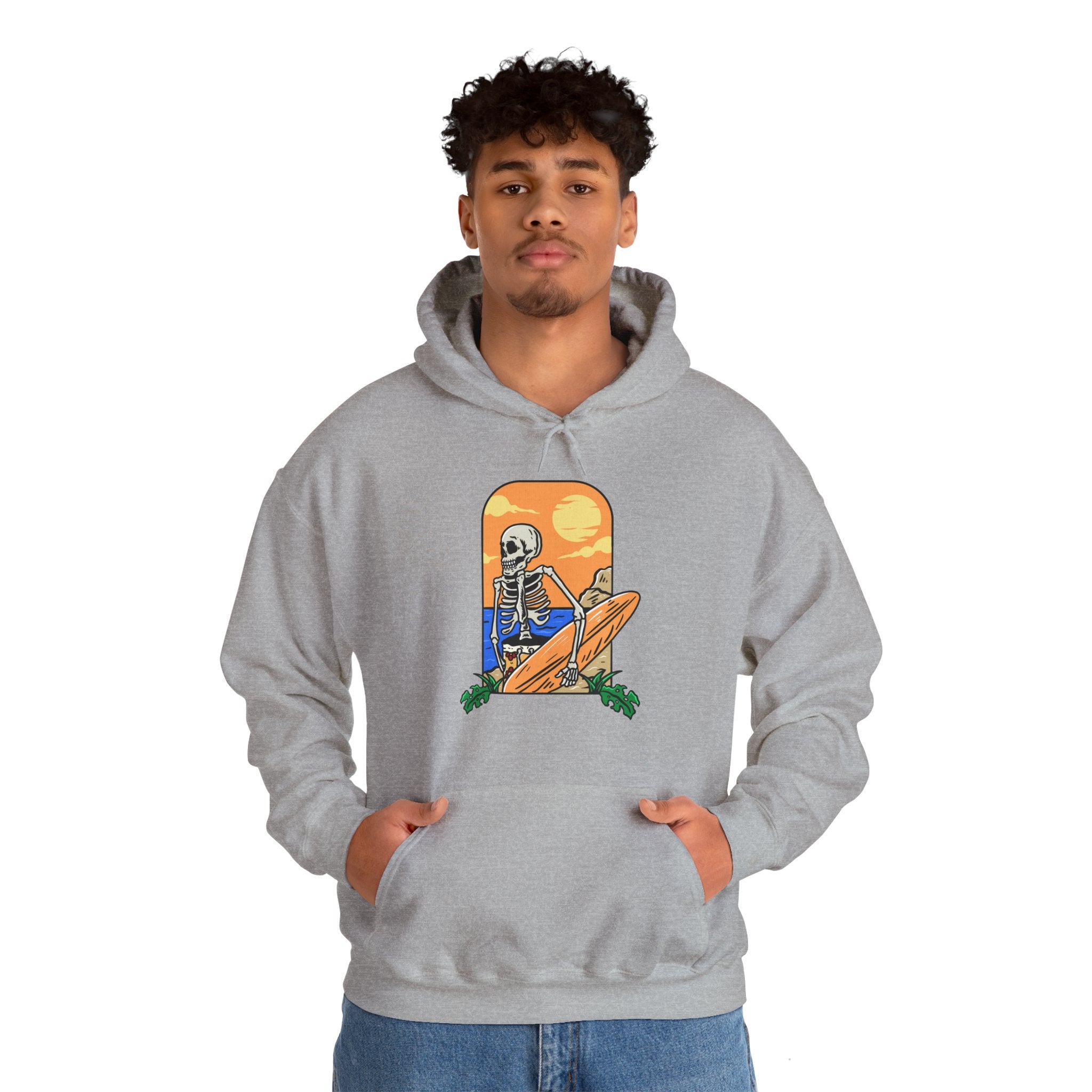 Surfing Skeleton Beach Unisex Graphic Novelty Hoodie