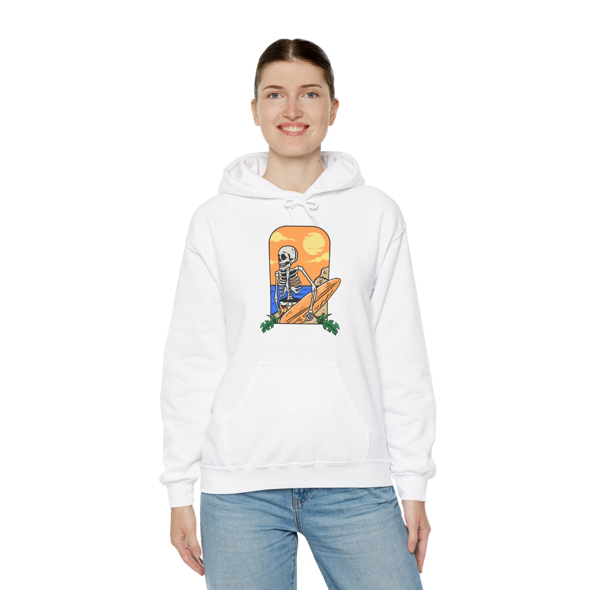 Surfing Skeleton Beach Unisex Graphic Novelty Hoodie