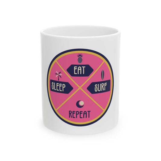 Eat Sleep Surf Repeat Retro Graphic Novelty Ceramic Coffee Mug