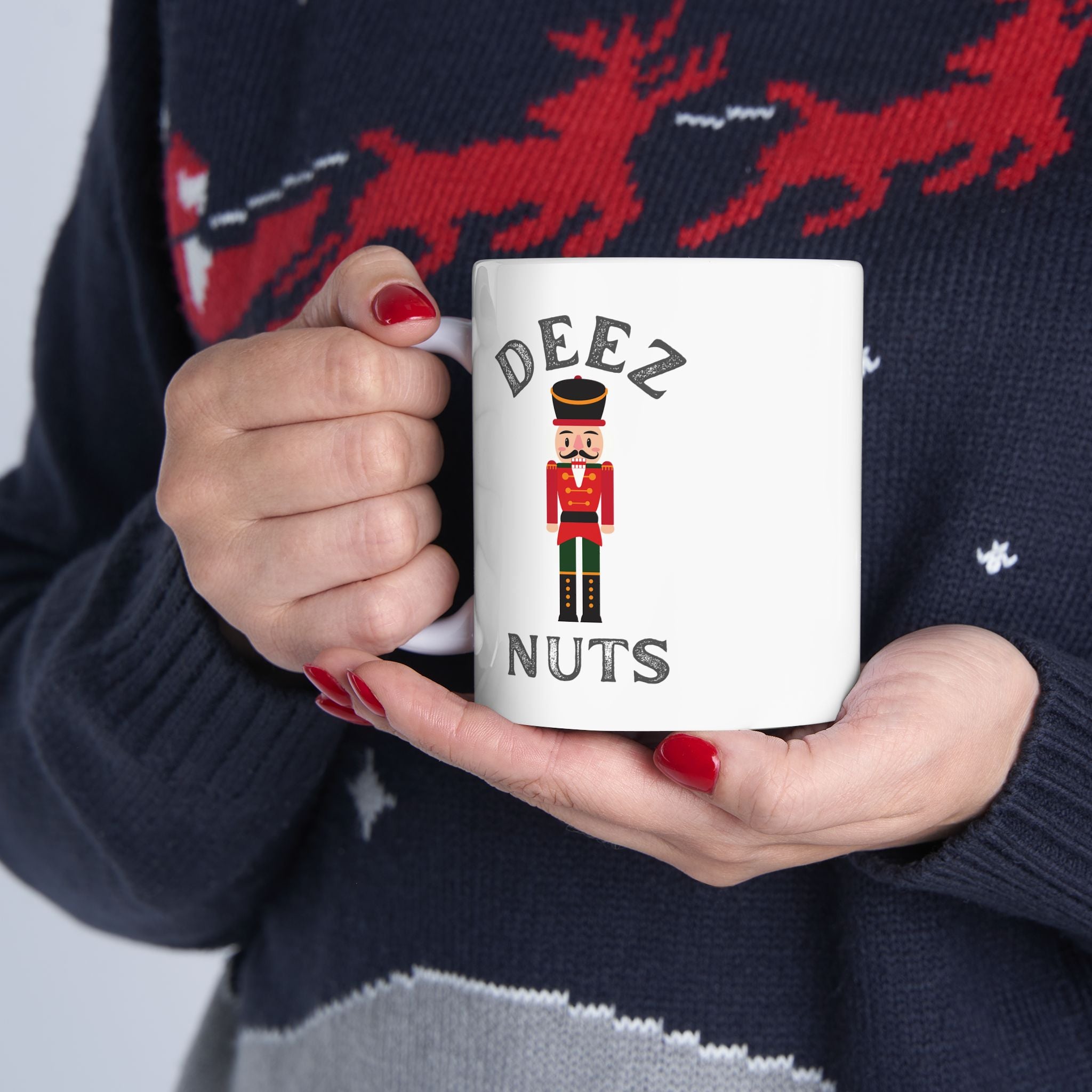 Funny Christmas Deez Nuts Nutcracker Humor Ceramic Coffee Novelty Gift Mug