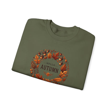 Hello Autumn Fall Wreath Leaf Design Sweatshirt