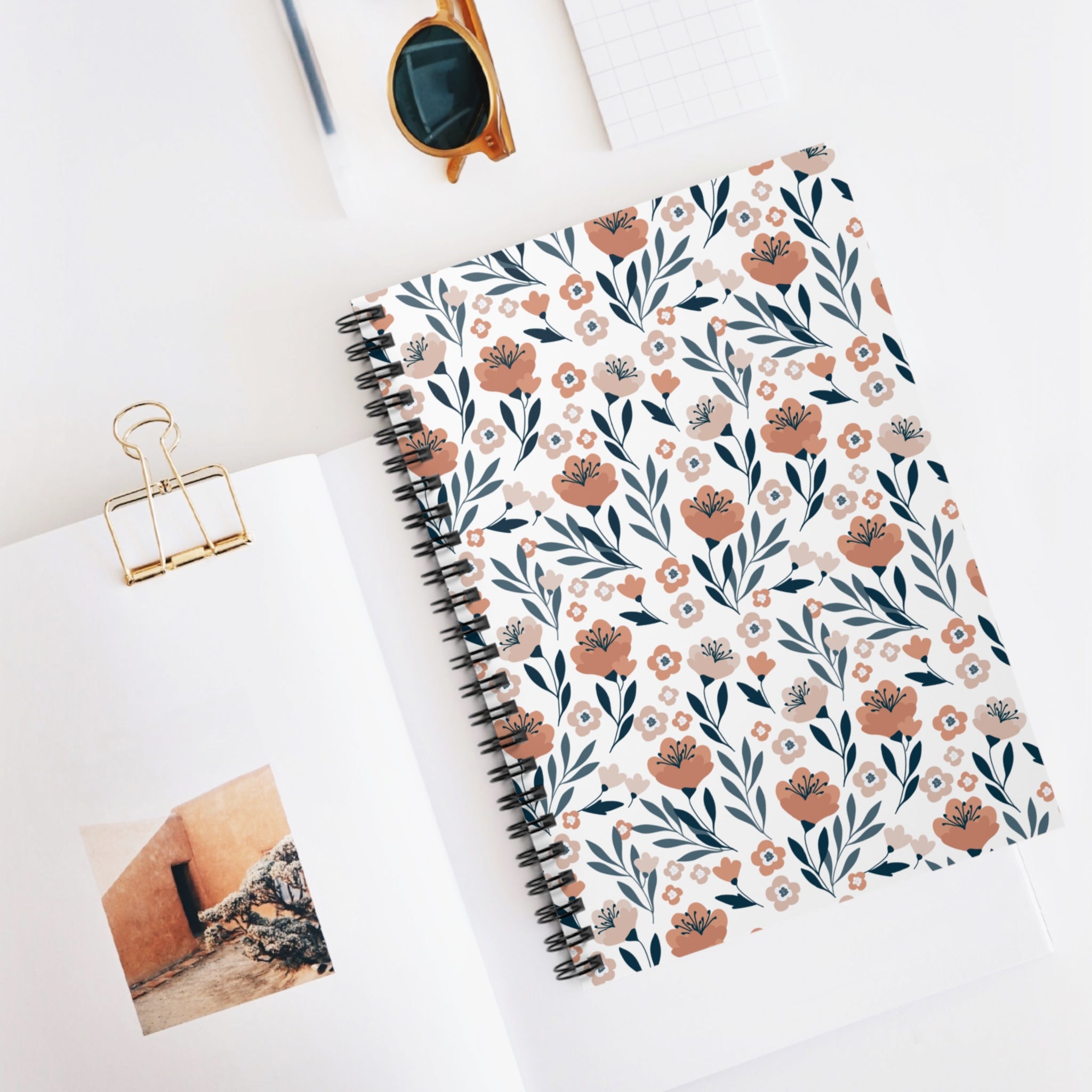 Cute Floral Boho Style Retro Flower Plant Spiral Journal Notebook