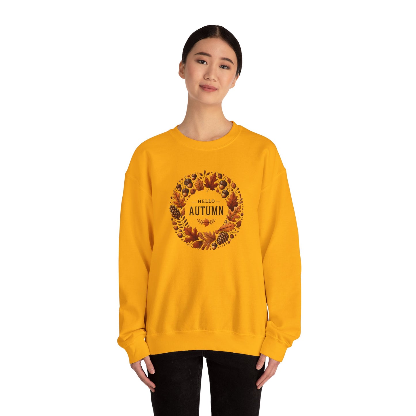 Hello Autumn Fall Wreath Leaf Design Sweatshirt