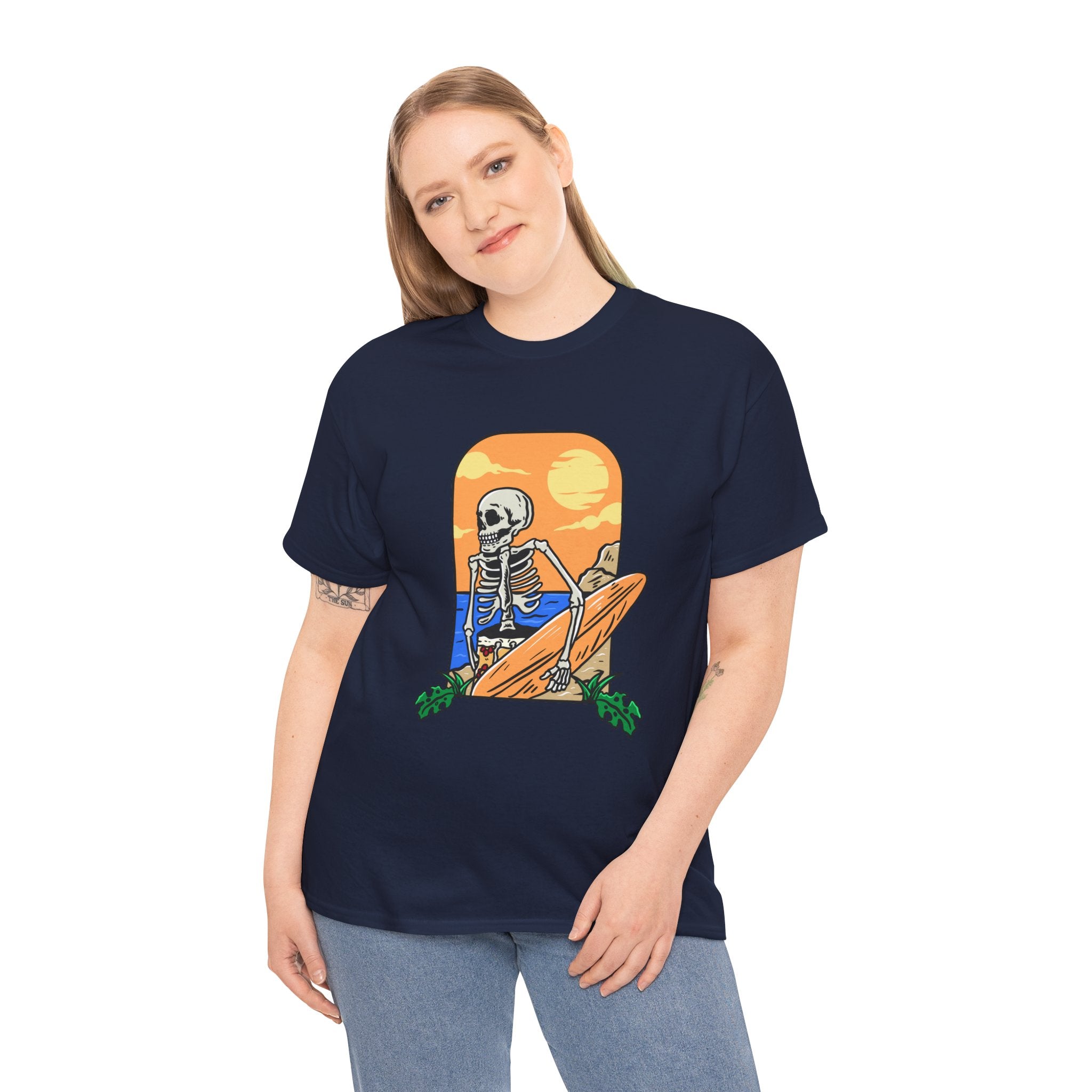 Skeleton Surfing Beach Unisex Mens Womens T-Shirt