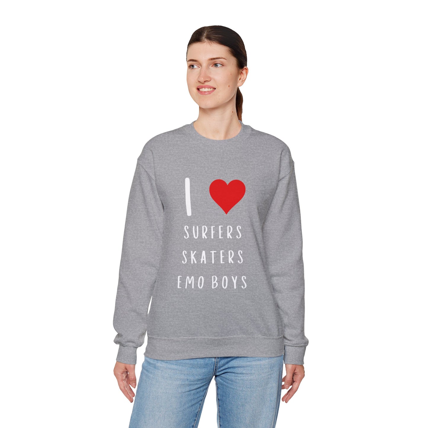 Funny Women's I Love Surfers Skaters Emo Boys Graphic Novelty Sweatshirt