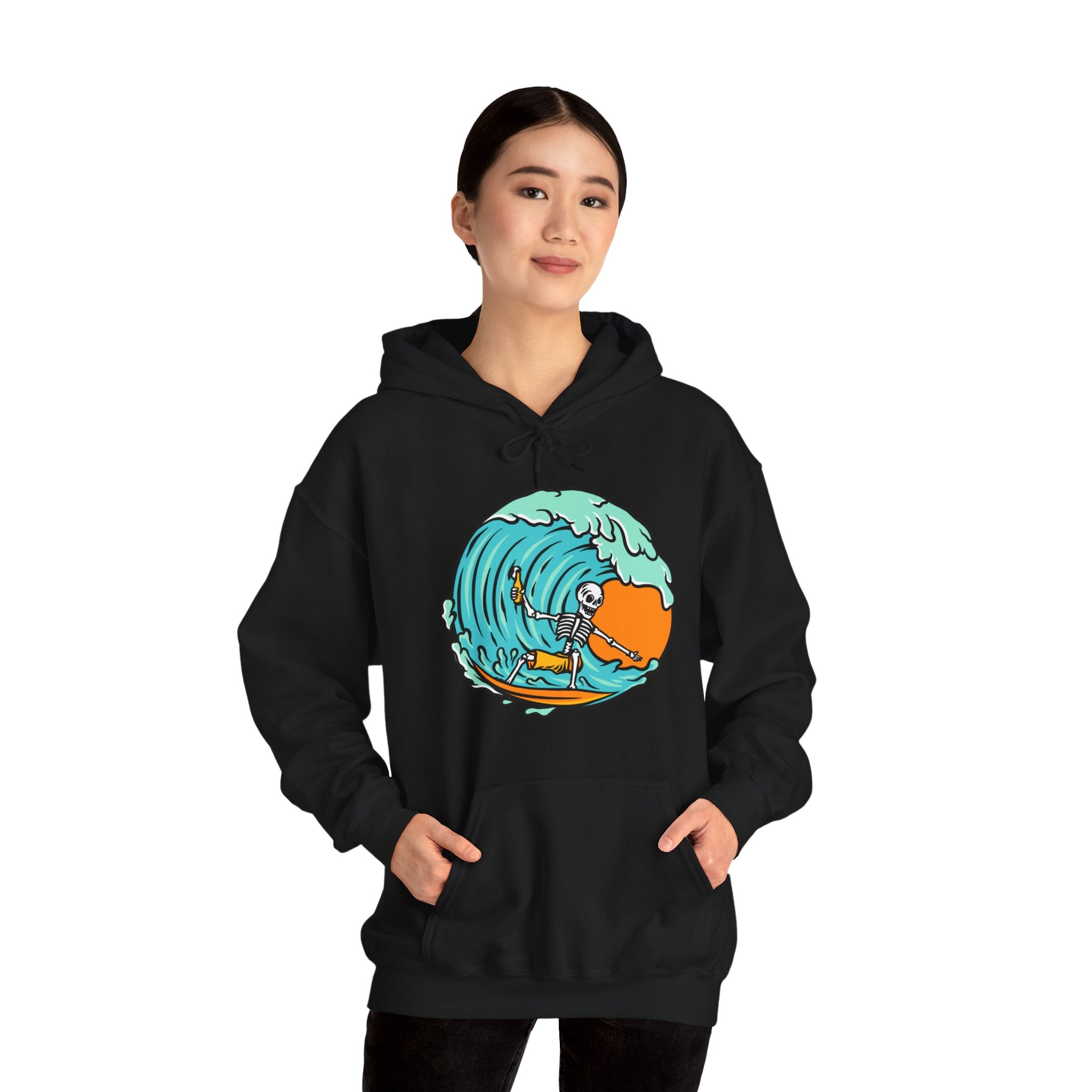 Surfing Skeleton Surfing Ocean Unisex Graphic Novelty Hoodie